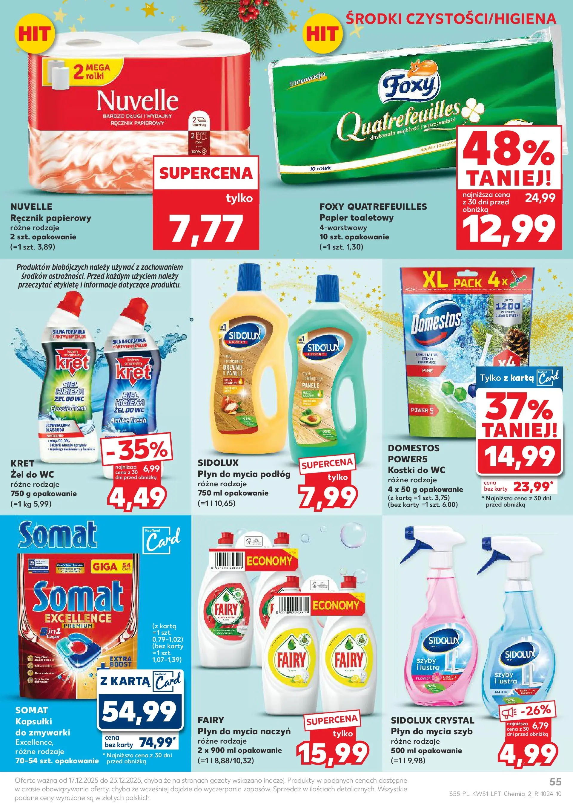 Kaufland gazetka od 17.12.2025 | Boże Narodzenie 🎄🎁 | Strona: 55 | Produkty: Karta, Papier toaletowy, Domestos, Fairy