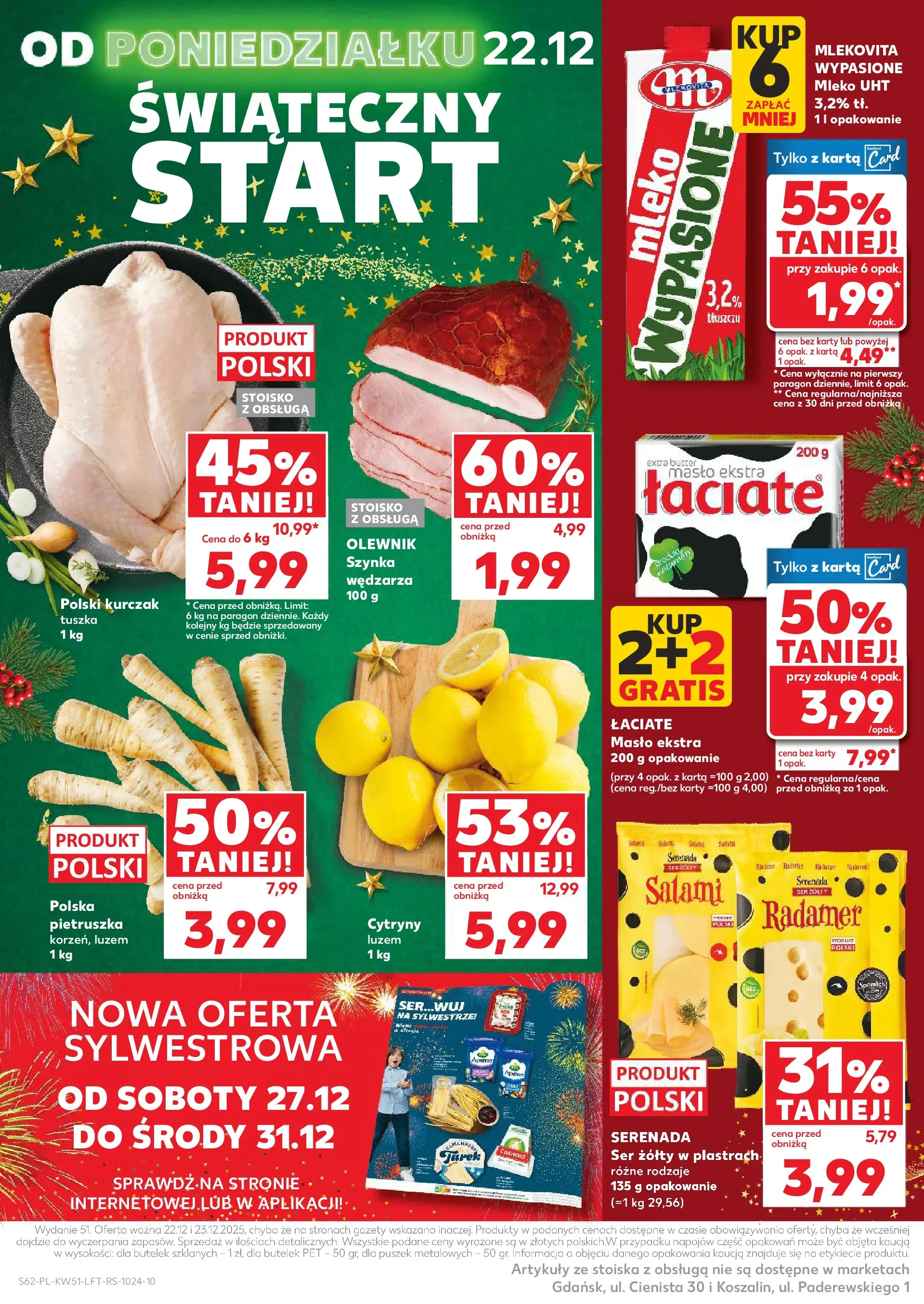 Kaufland gazetka od 17.12.2025 | Boże Narodzenie 🎄🎁 | Strona: 62 | Produkty: Ser żółty, Mleko, Masło, Salami