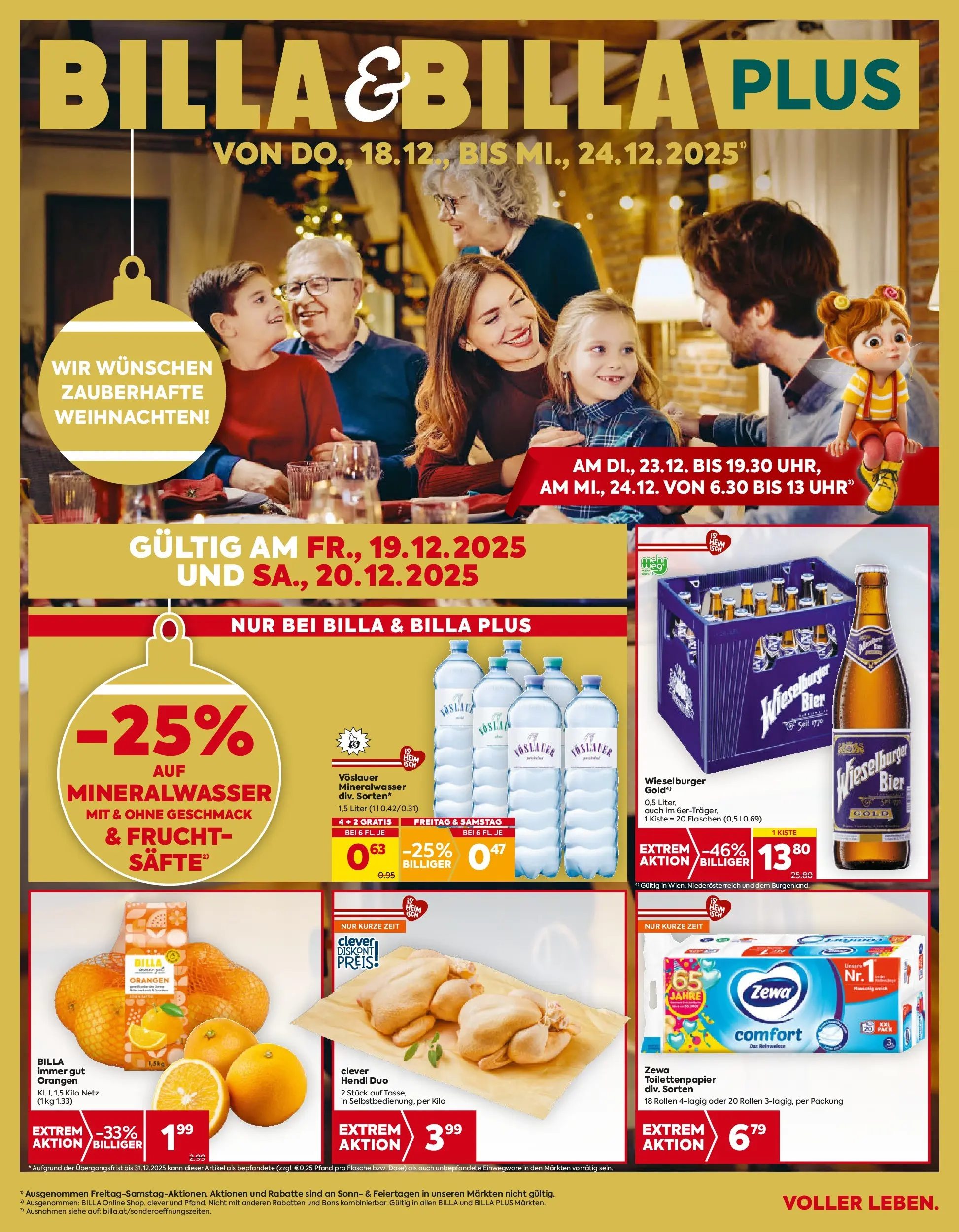 Billa Flugblatt - Moedling, Scheibbs, Schwadorf ab 18.12.2025 - Angebote, Prospekt | Seite: 1 | Produkte: Uhr, Bier, Orangen