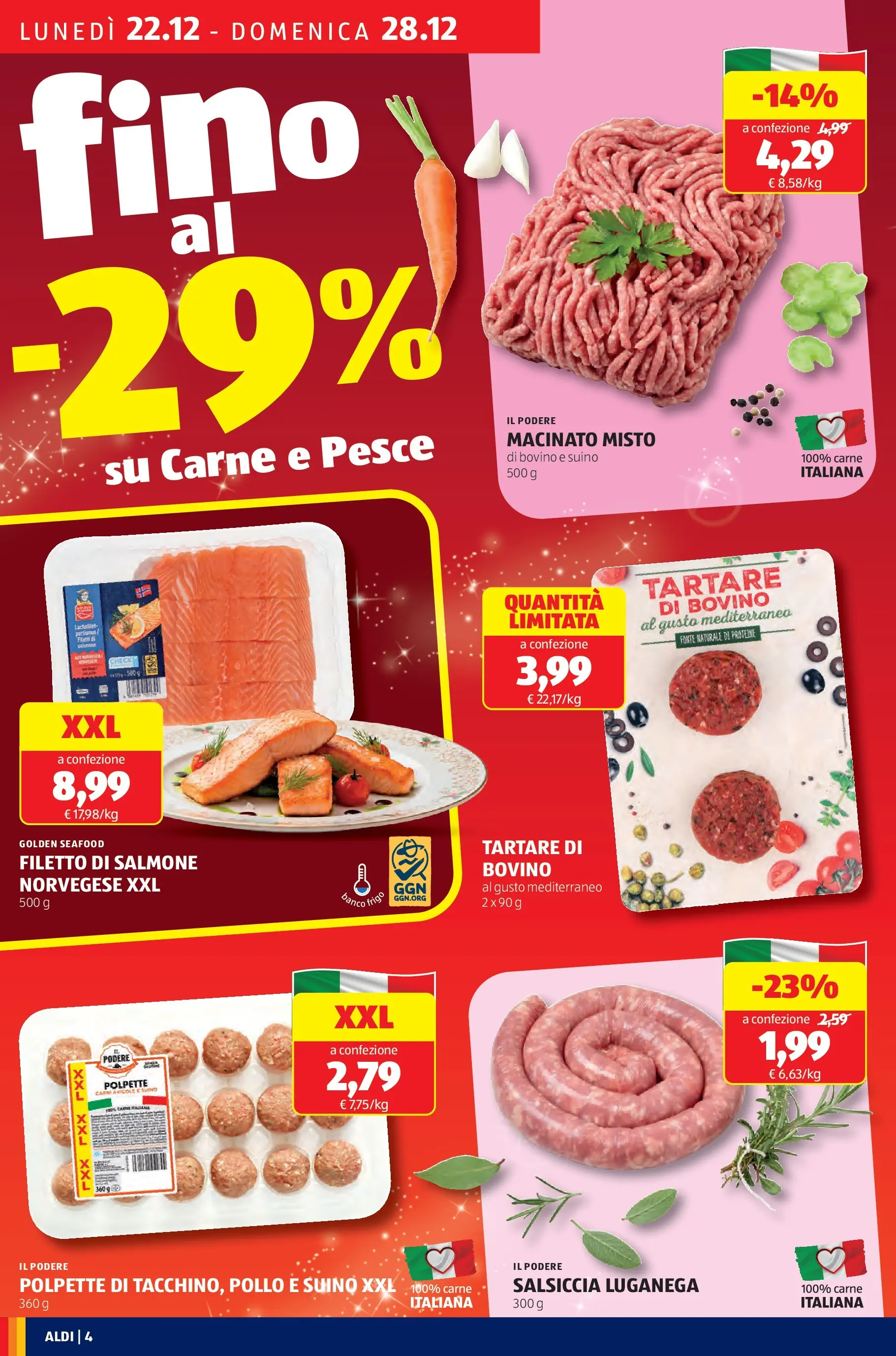 Nuovo Aldi - Buone Feste dal 21/12/2025 > offerte anteprima 🛍️ | Pagina: 4 | Prodotti: Salmone, Salsiccia, Polpette, Macinato