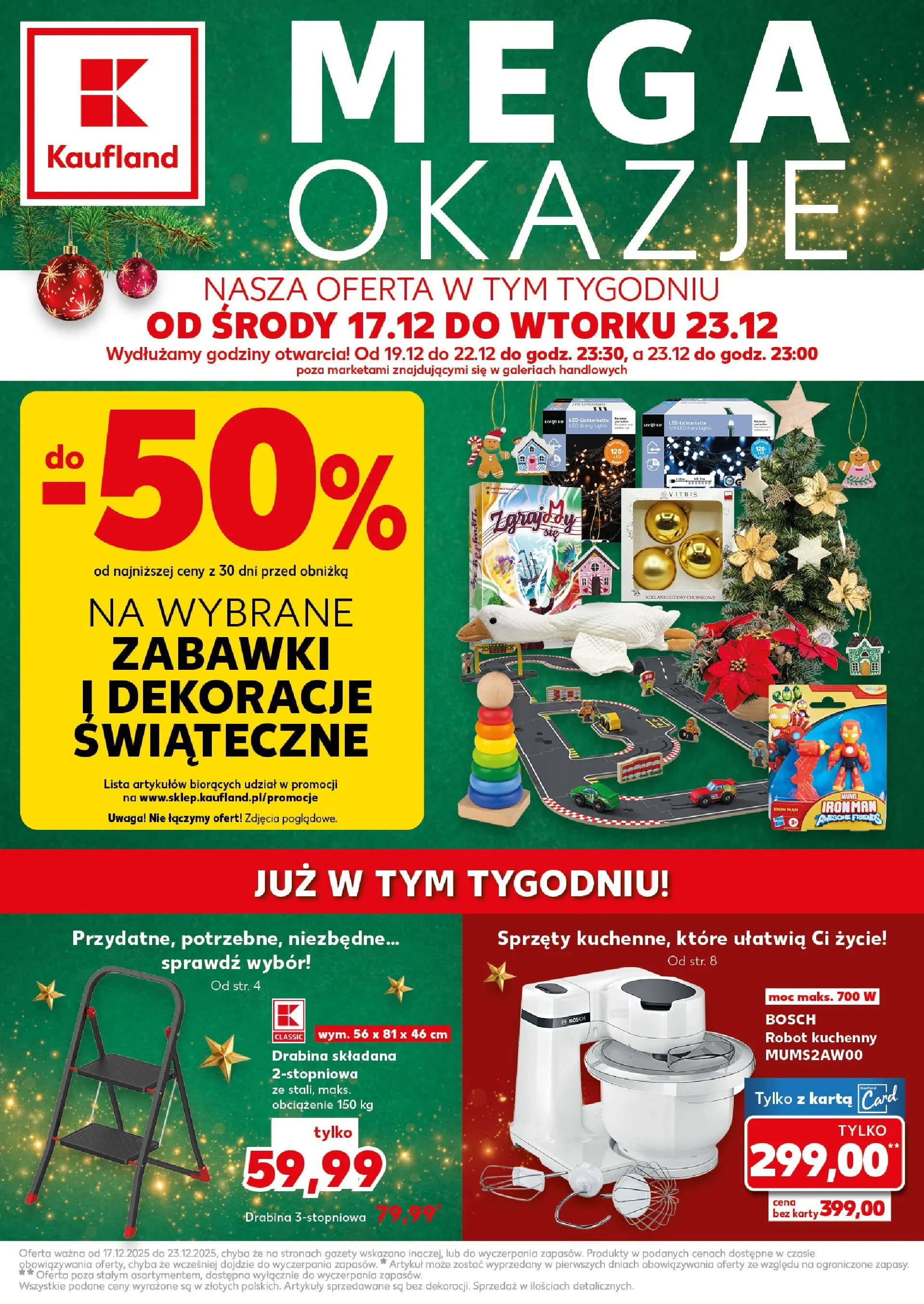 Kaufland gazetka od 17.12.2025 | Boże Narodzenie 🎄🎁 | Strona: 1 | Produkty: Karta, Robot kuchenny, Drabina, Robot