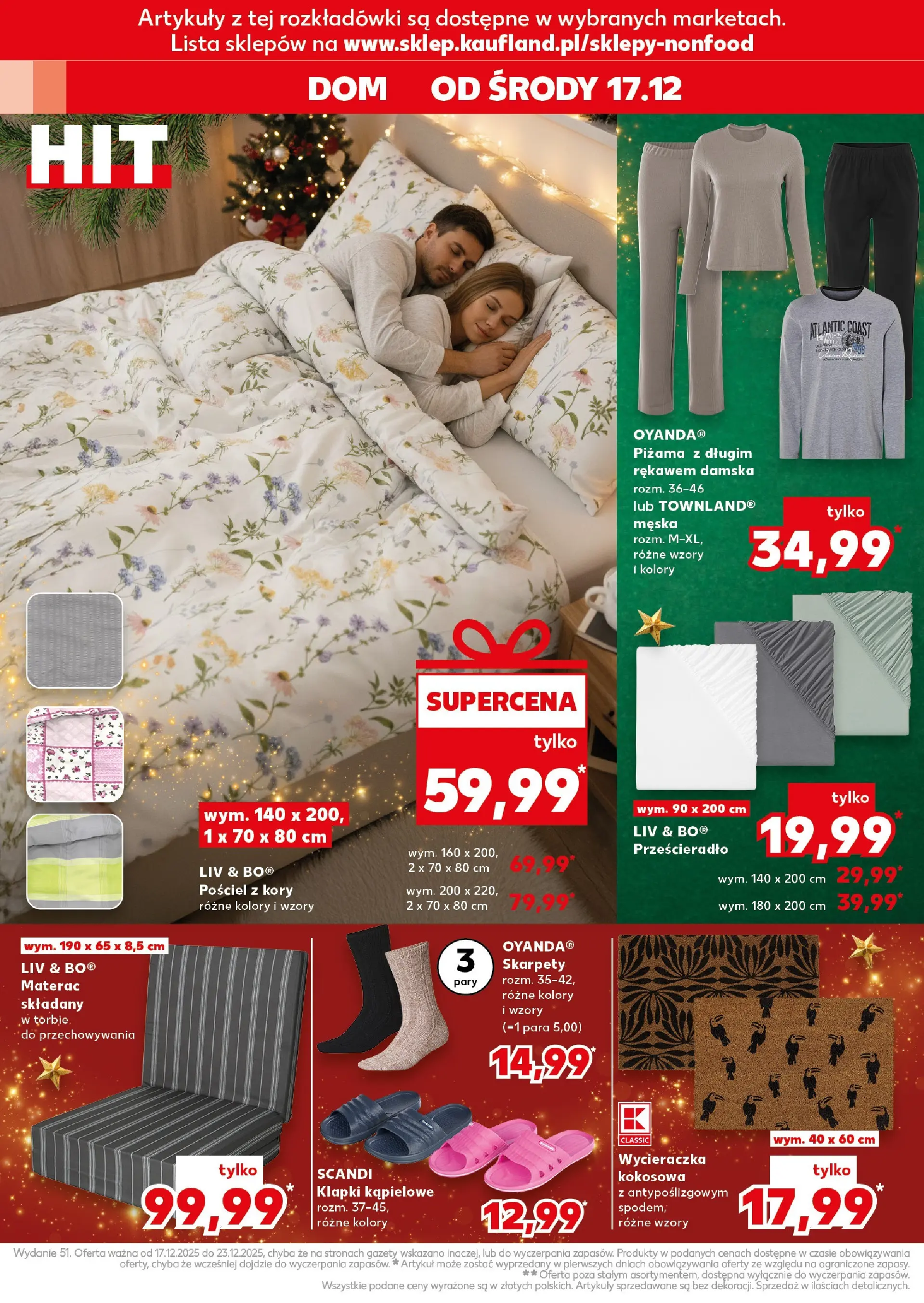 Kaufland gazetka od 17.12.2025 | Boże Narodzenie 🎄🎁 | Strona: 62 | Produkty: Pościel, Piżama, Klapki, Wycieraczka