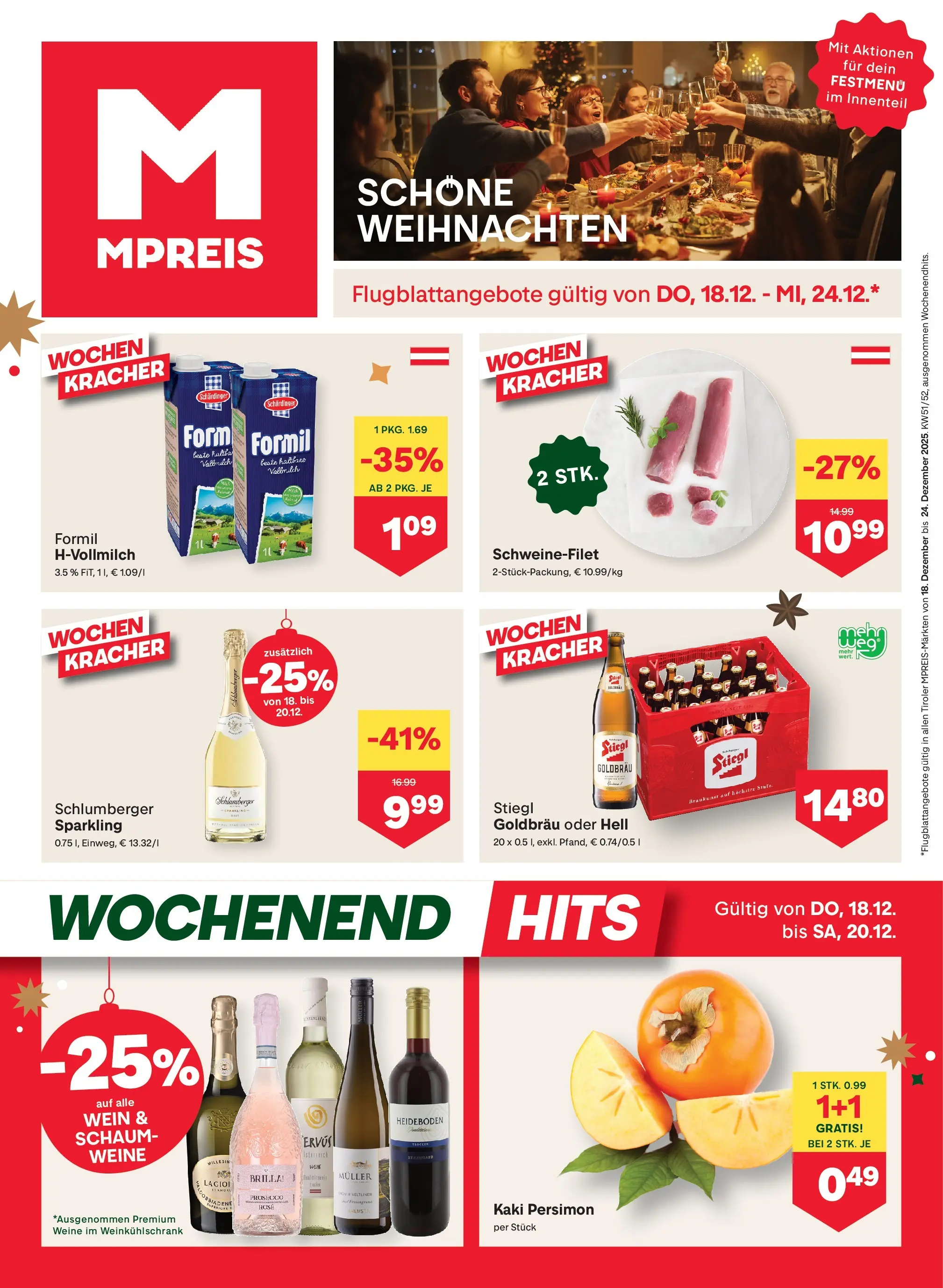 MPREIS Pfunds von 18.12.2025 - Aktuelle Angebote | Seite: 1 | Produkte: Kaki, Wein