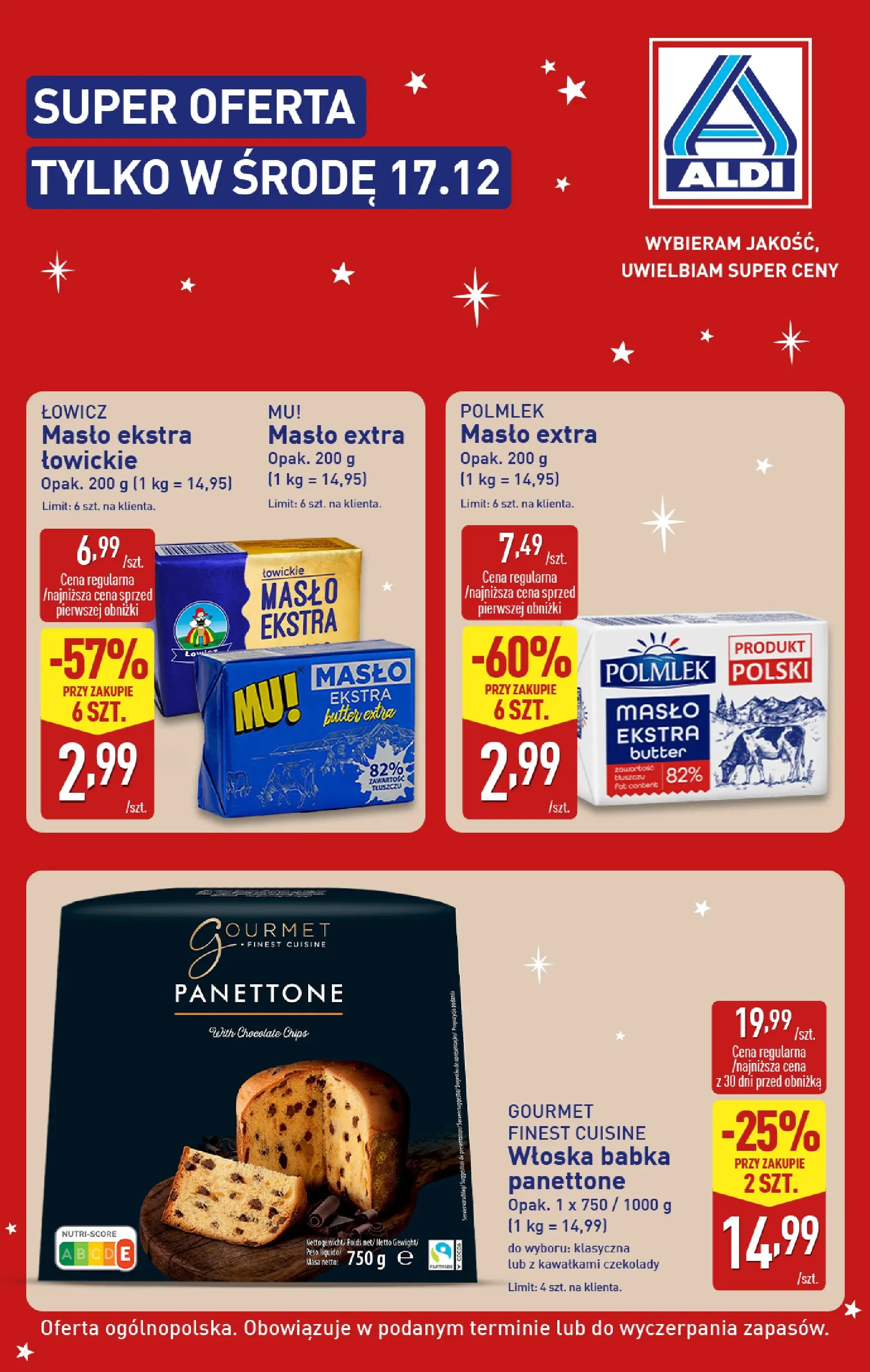 Aldi Gazetka - Super oferta tylko w środę od 17.12.2025 - Ulotka PDF, promocje | Strona: 1 | Produkty: Czekolady, Babka, Masło