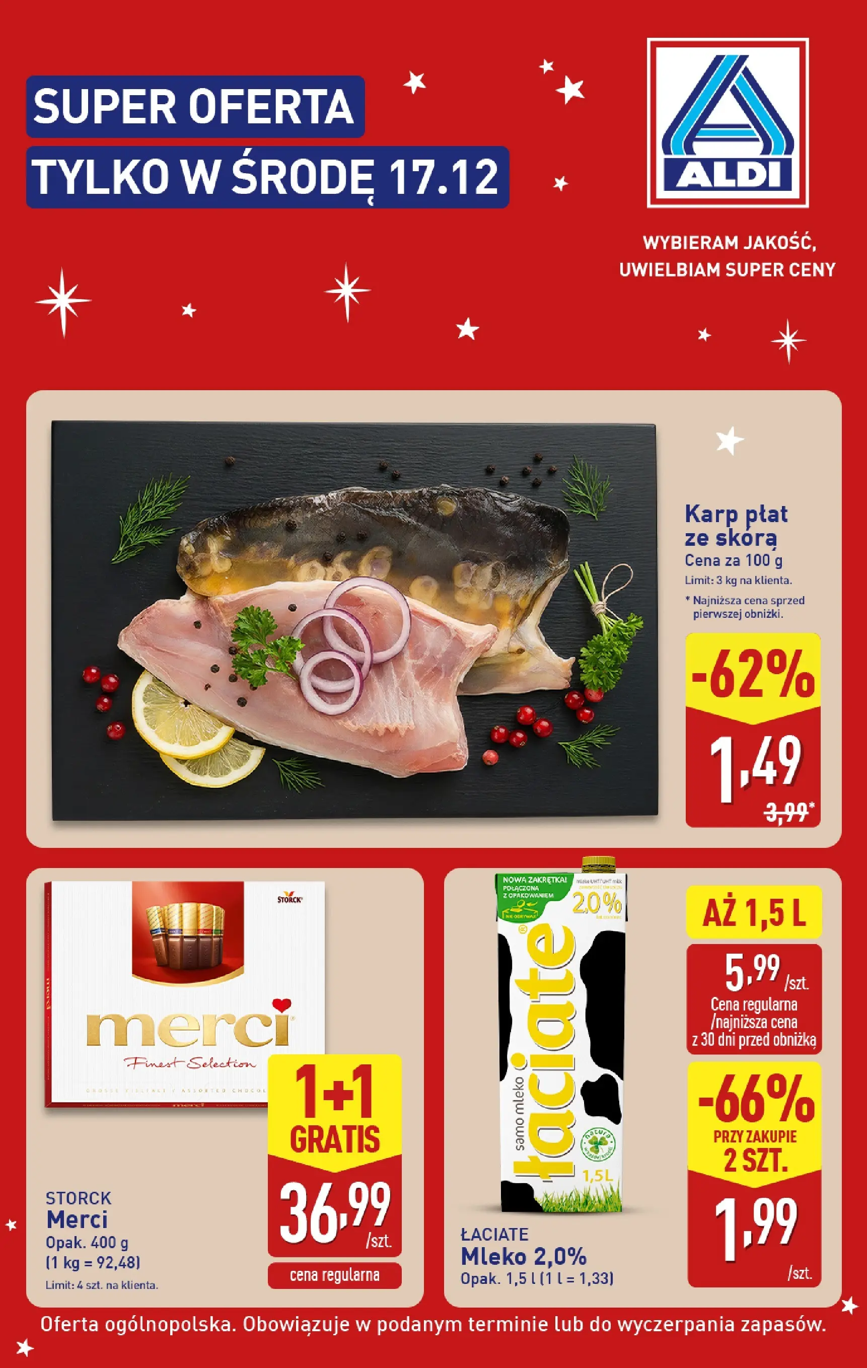 Aldi Gazetka - Super oferta tylko w środę od 17.12.2025 - Ulotka PDF, promocje | Strona: 2 | Produkty: Merci, Karp, Mleko