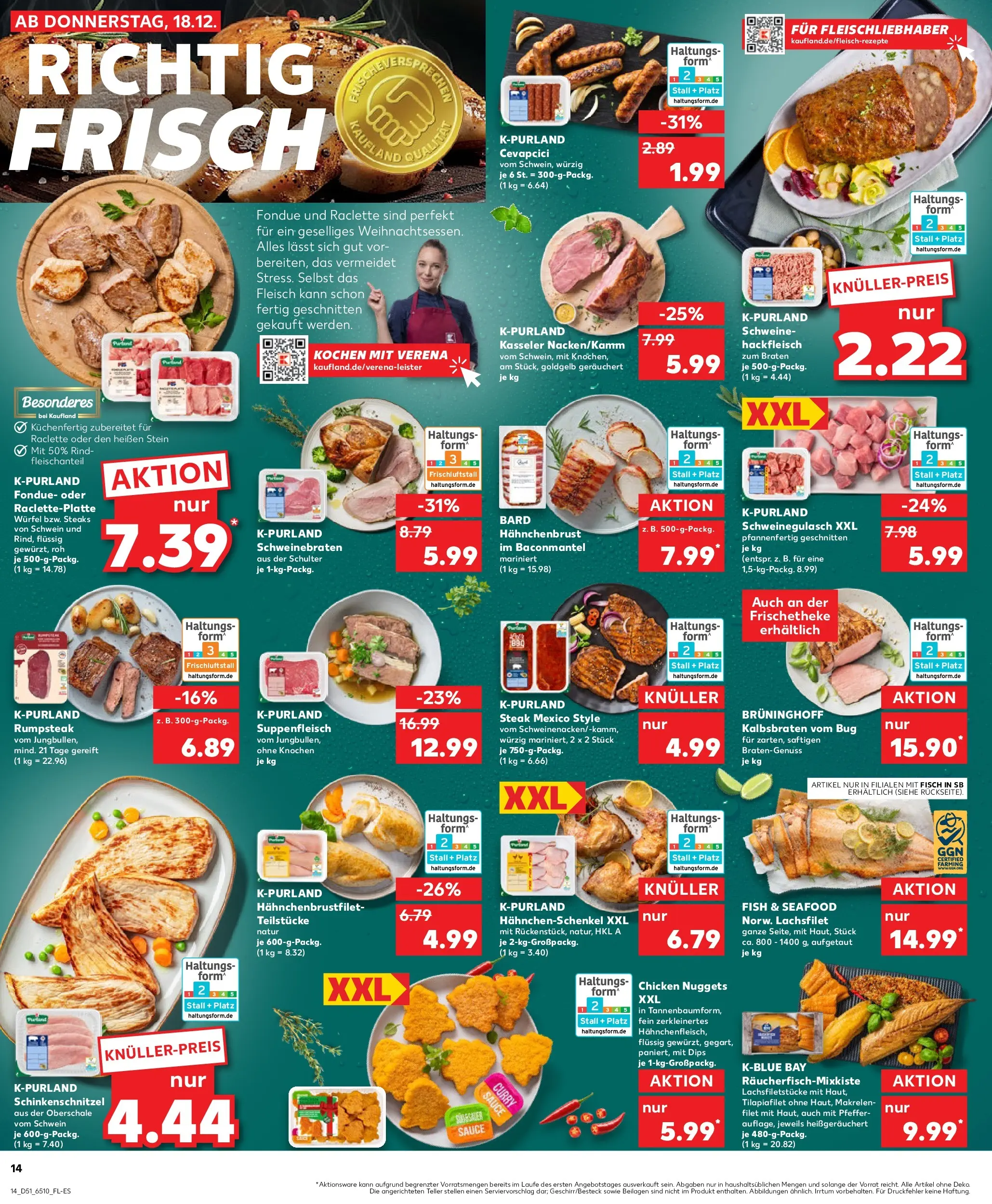 Prospekt Kaufland ab 18.12.2025 » Angebote Online zum Blättern | Seite: 14 | Produkte: Cevapcici, Fisch, Fleisch, Hahnchenbrust