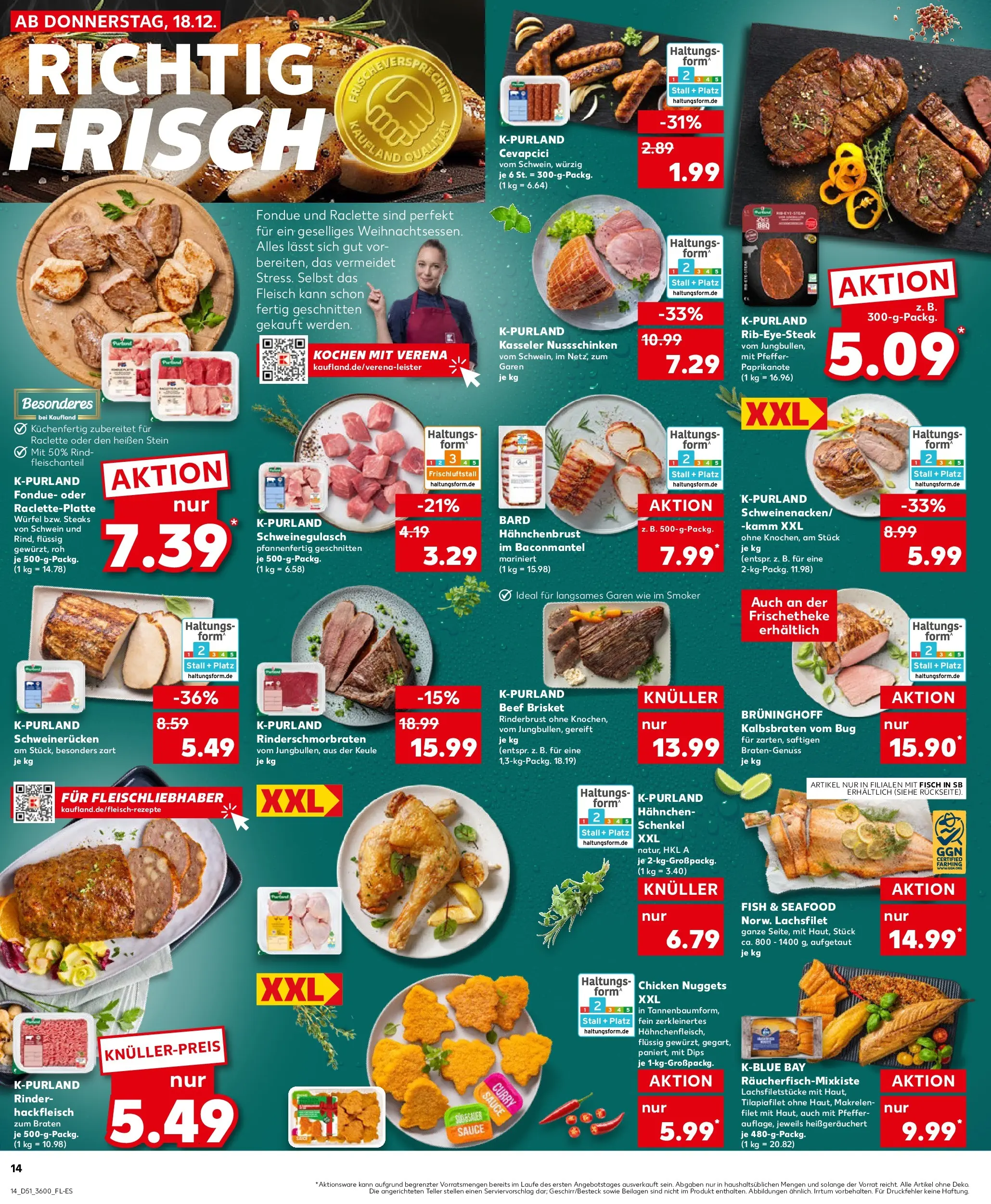 Prospekt Kaufland ab 18.12.2025 » Angebote Online zum Blättern | Seite: 14 | Produkte: Cevapcici, Raclette, Fleisch, Hackfleisch