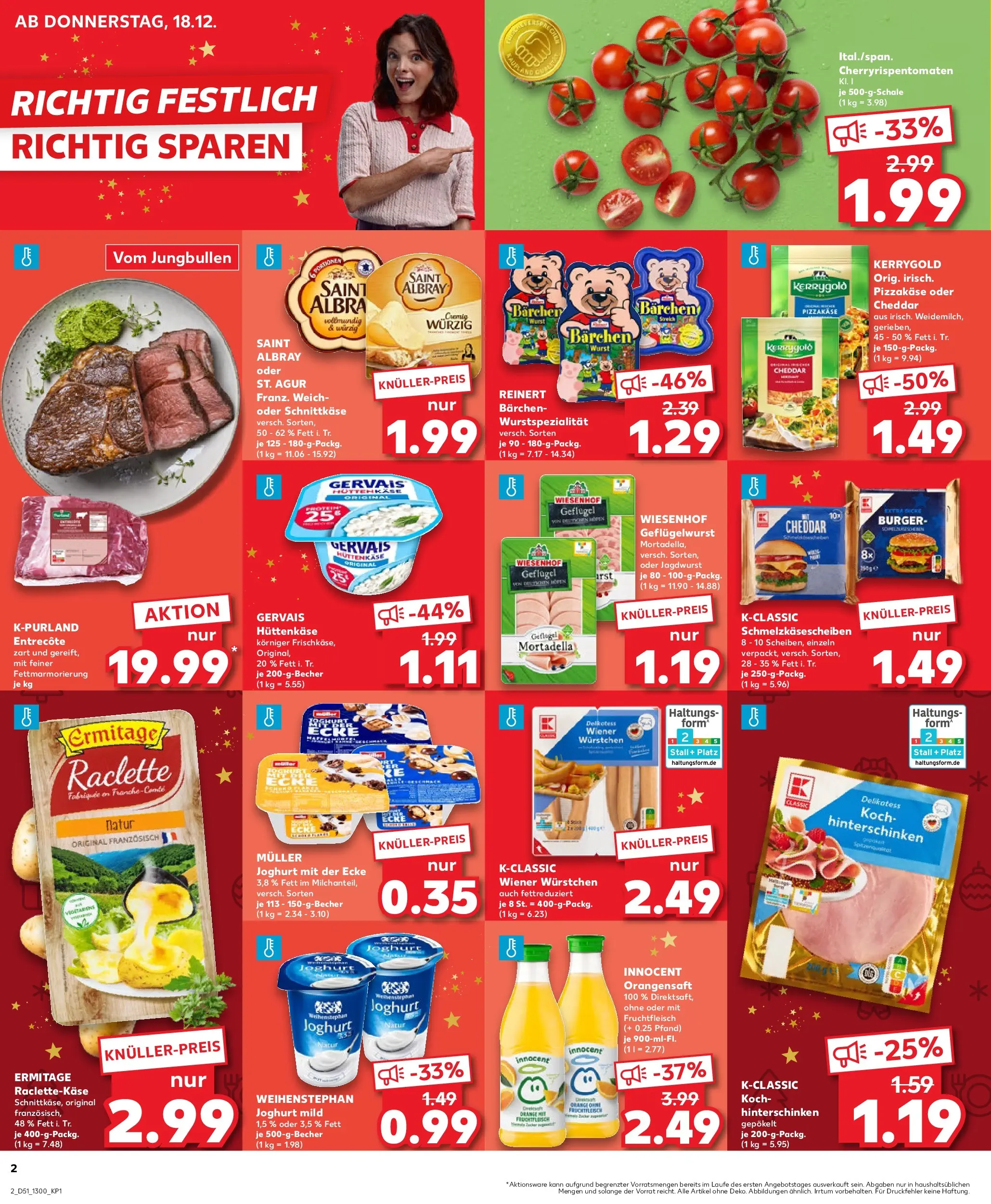 Prospekt Kaufland ab 18.12.2025 » Angebote Online zum Blättern | Seite: 2 | Produkte: Wiener wurstchen, Entrecote, Wurst, Raclette