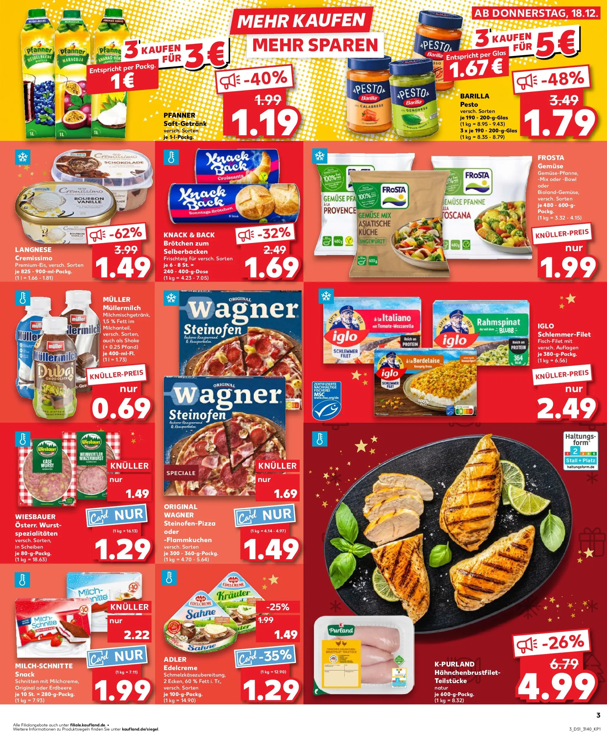 Prospekt Kaufland ab 18.12.2025 » Angebote Online zum Blättern | Seite: 3 | Produkte: Barilla, Frosta, Wurst, Muller mullermilch
