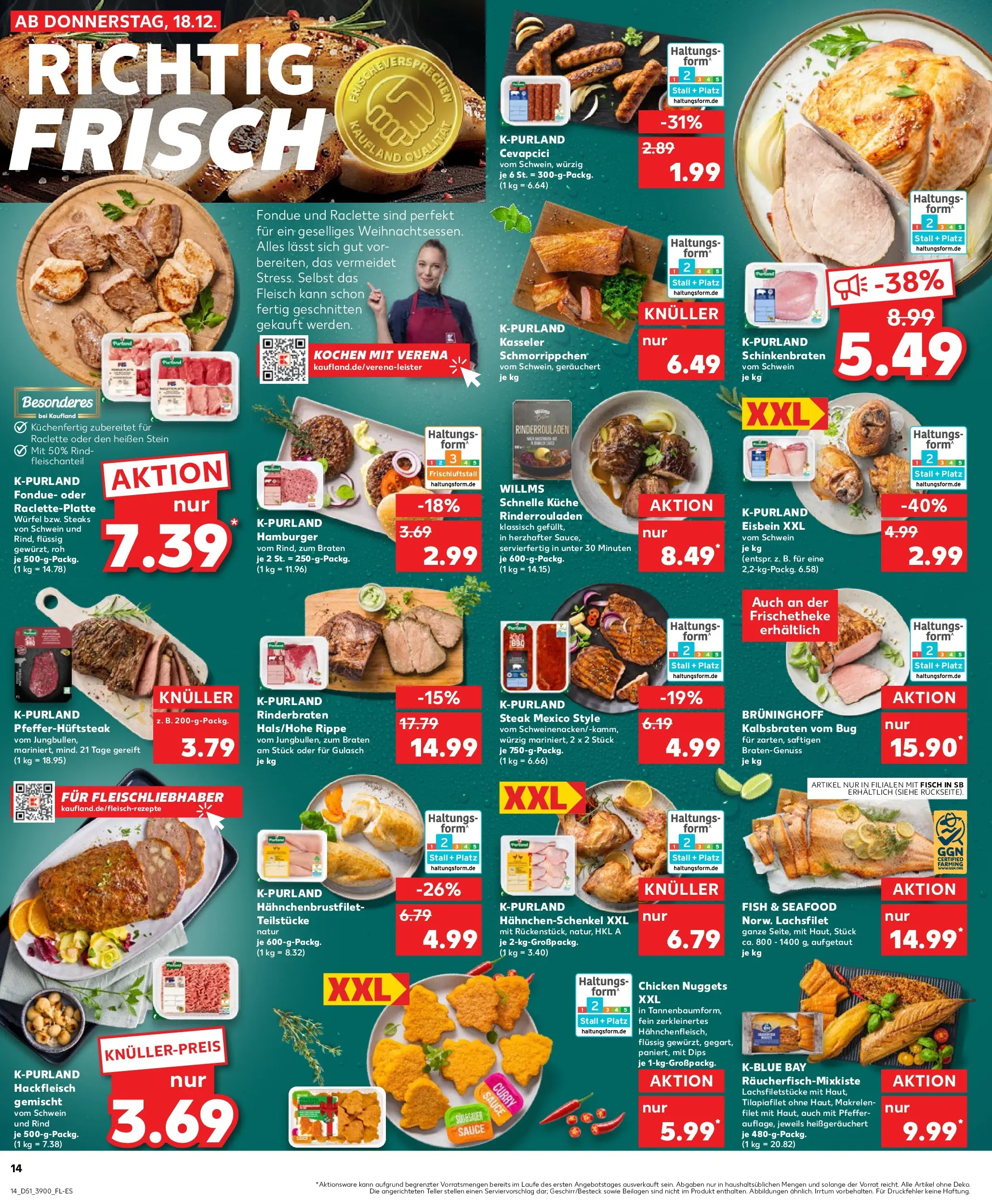 Prospekt Kaufland ab 18.12.2025 » Angebote Online zum Blättern | Seite: 14 | Produkte: Gulasch, Raclette, Fondue, Hackfleisch