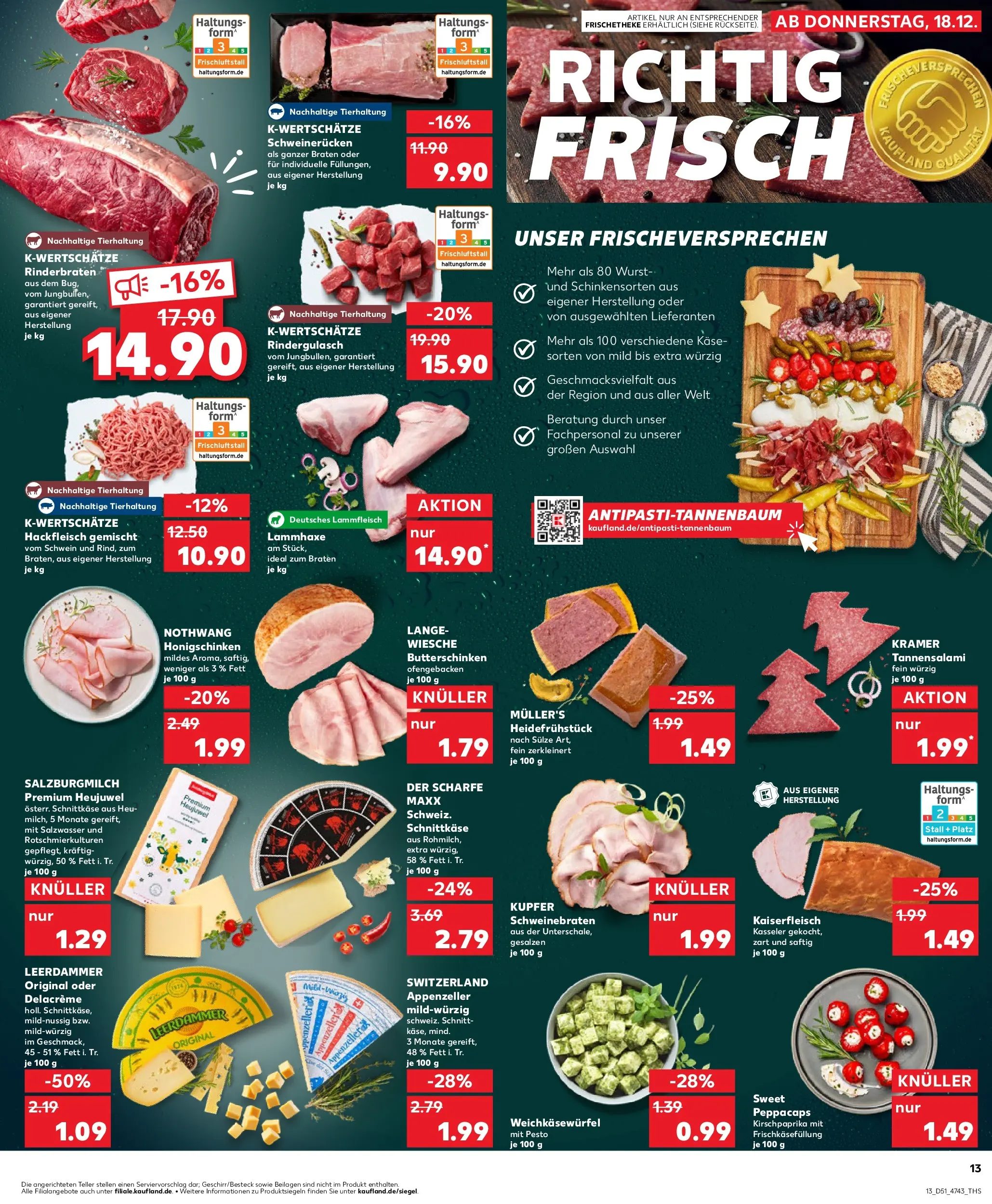 Prospekt Kaufland ab 18.12.2025 » Angebote Online zum Blättern | Seite: 13 | Produkte: Rinderbraten, Schweinerucken, Salami, Hackfleisch