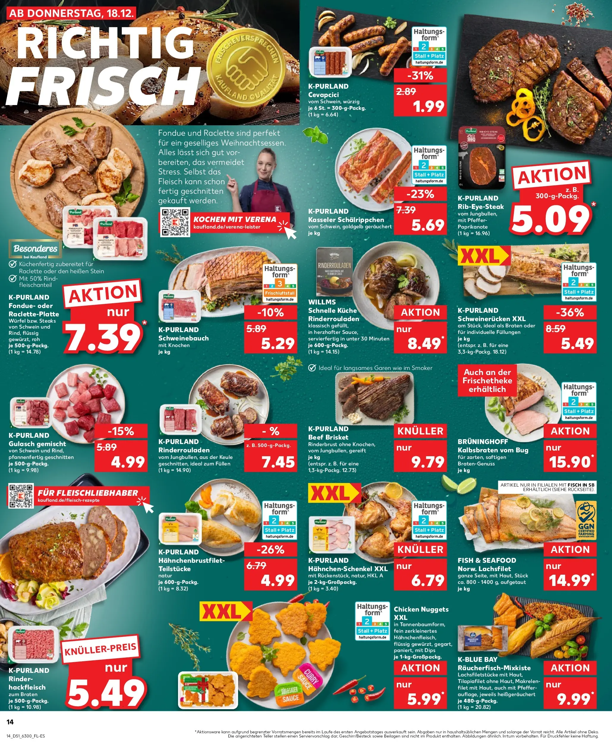 Prospekt Kaufland ab 18.12.2025 » Angebote Online zum Blättern | Seite: 14 | Produkte: Rinderrouladen, Schweinebauch, Fondue, Fleisch