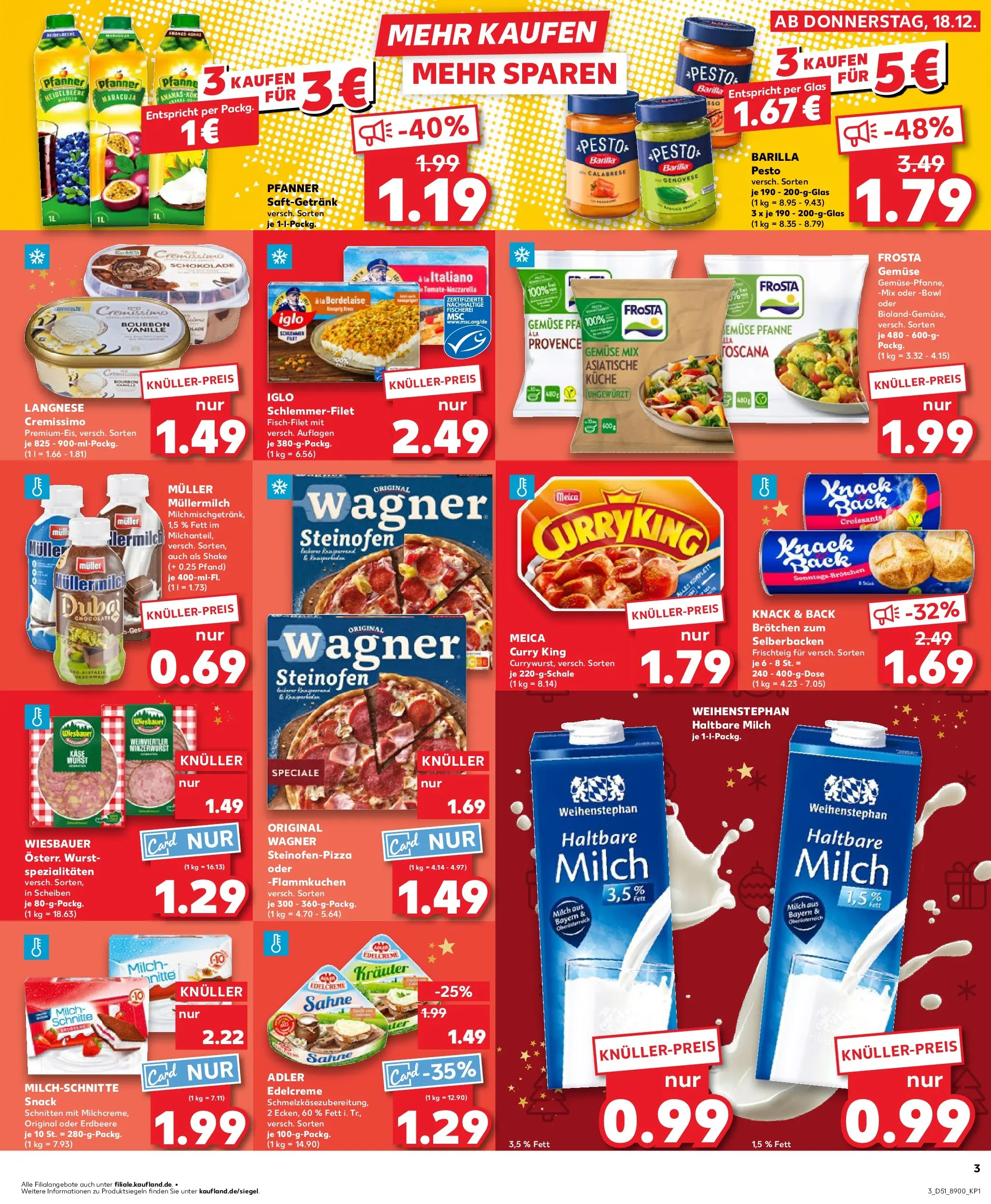 Prospekt Kaufland ab 18.12.2025 » Angebote Online zum Blättern | Seite: 3 | Produkte: Barilla pesto, Gemüse, Pizza, Sahne
