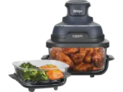 Ninja FN101EUGY CRISPi 4-in-1 Tragbare Glas-Hei&szlig;luftfritteuse Cyber Space, Hei&szlig;luftfritteuse 3,8 l, 1700 Watt, Grau
