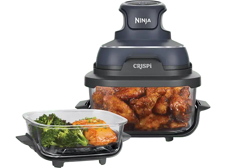 Ninja FN101EUGY CRISPi 4-in-1 Tragbare Glas-Hei&szlig;luftfritteuse Cyber Space, Hei&szlig;luftfritteuse 3,8 l, 1700 Watt, Grau