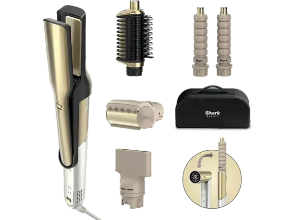 Shark HD6051SEU Glam Multistyler f&uuml;r glatte Haare, Wellen und Locken, Gold, 1500 Watt, 6 Aufs&auml;tze