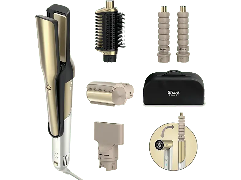 Shark HD6051SEU Glam Multistyler f&uuml;r glatte Haare, Wellen und Locken, Gold, 1500 Watt, 6 Aufs&auml;tze