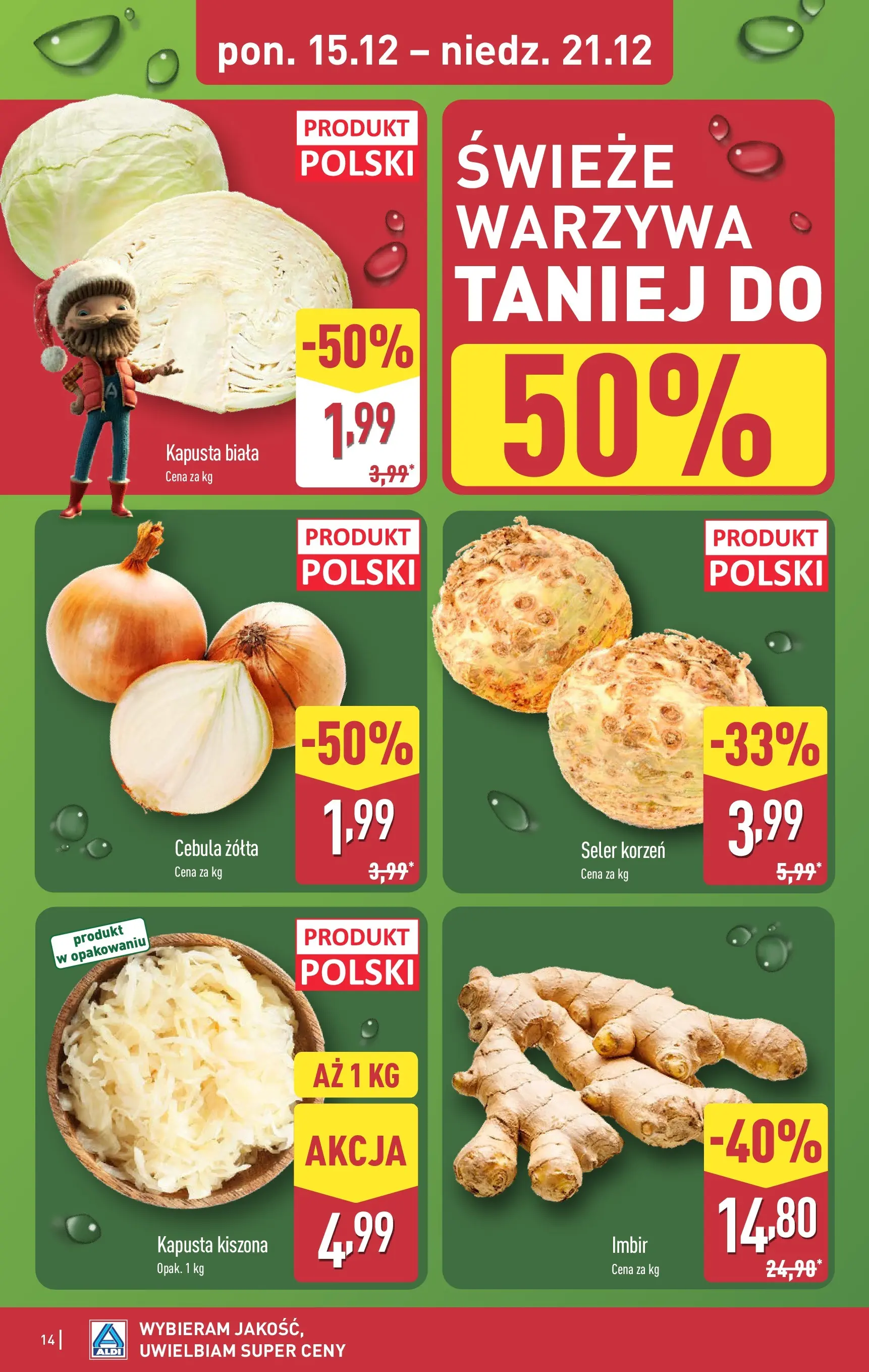 Aldi gazetka od 18.12.2025 | Boże Narodzenie 🎄🎁 | Strona: 14 | Produkty: Kapusta, Kapusta kiszona, Kapusta biała, Warzywa