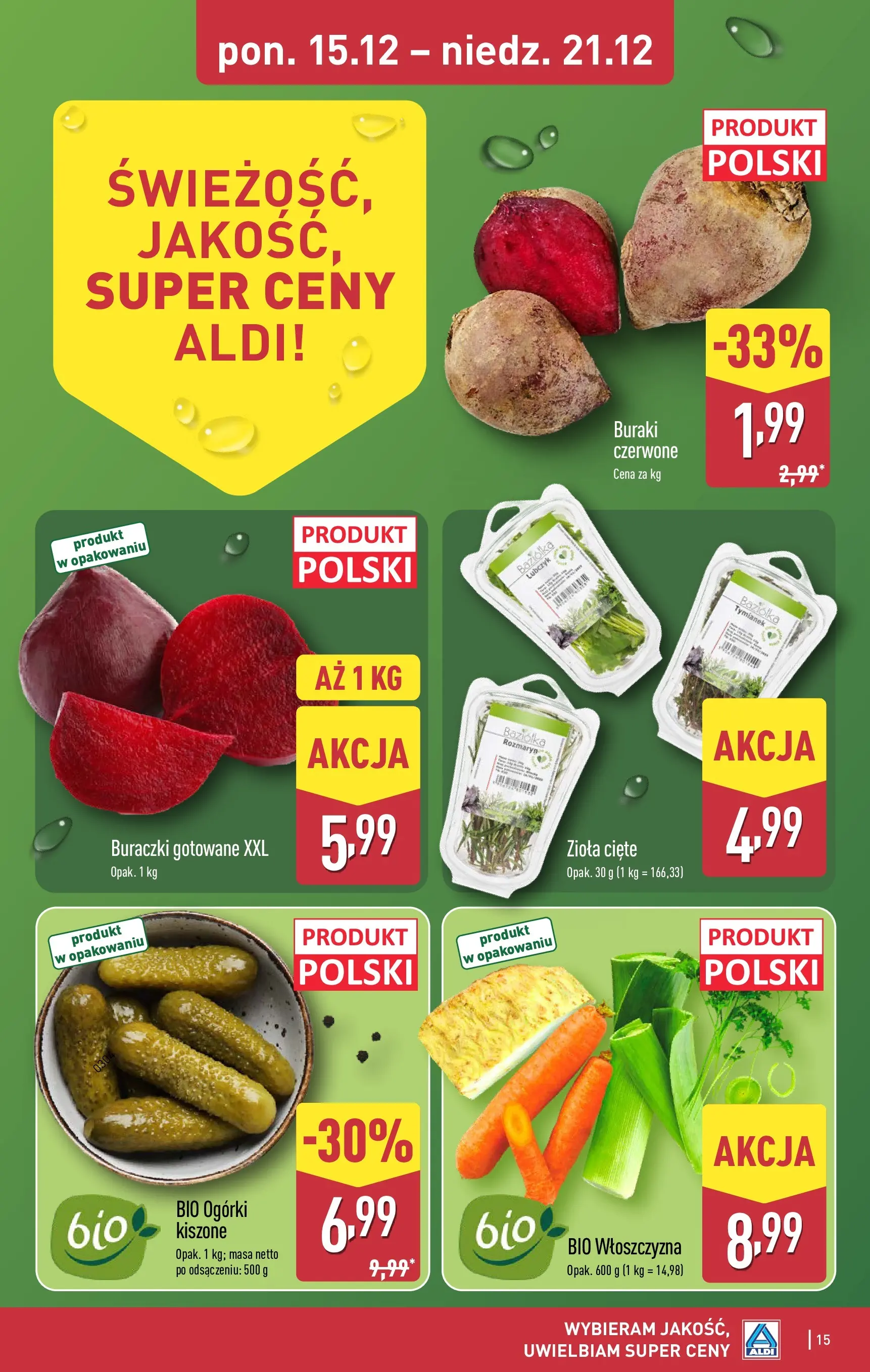 Aldi gazetka od 18.12.2025 | Boże Narodzenie 🎄🎁 | Strona: 15 | Produkty: Tymianek, Lubczyk, Buraczki gotowane, Ogórki