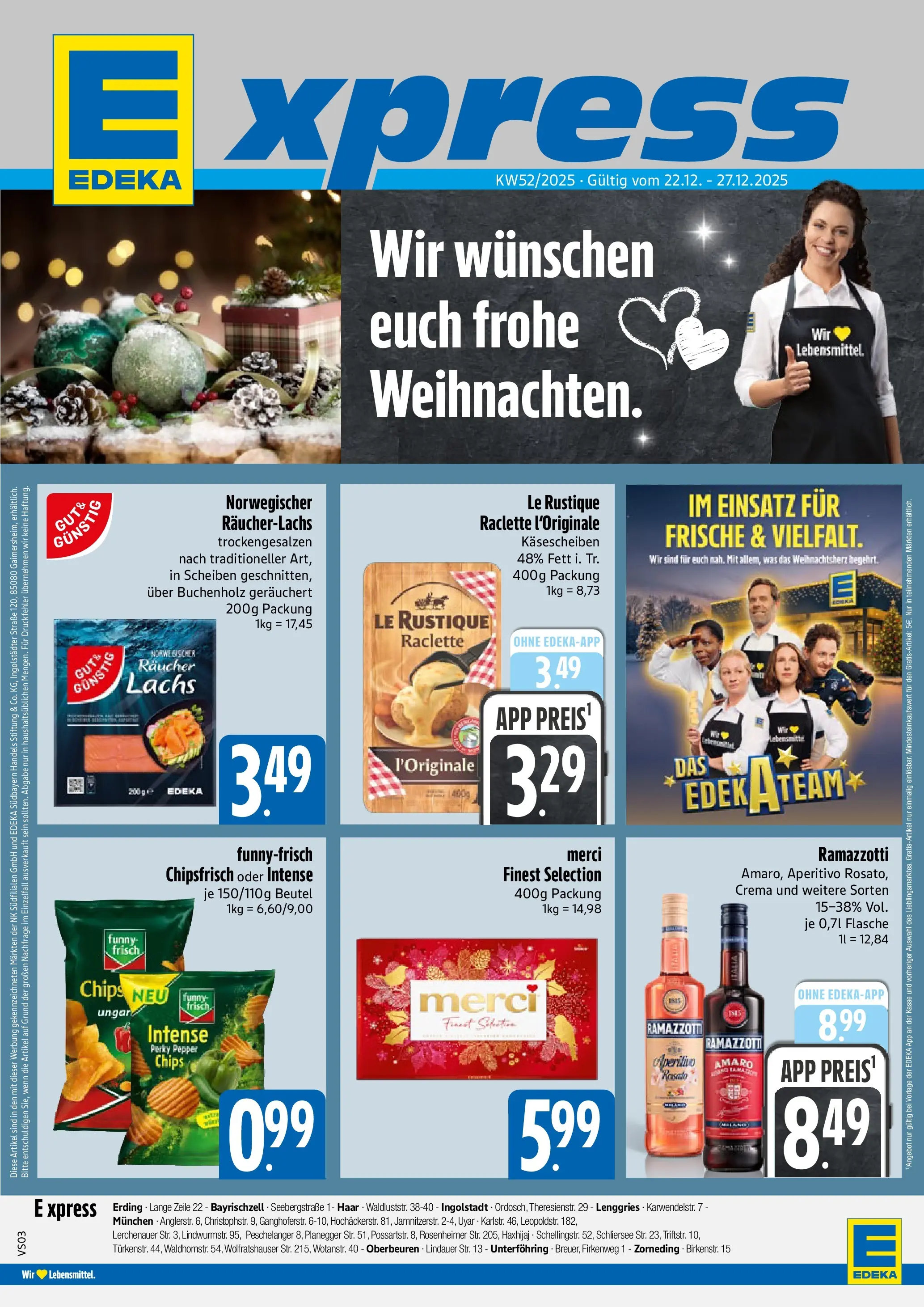 Edeka prospekt München	 (ab 21.12.2025) » Angebote Online | Seite: 1 | Produkte: Merci, Raclette, Chips, Ramazzotti
