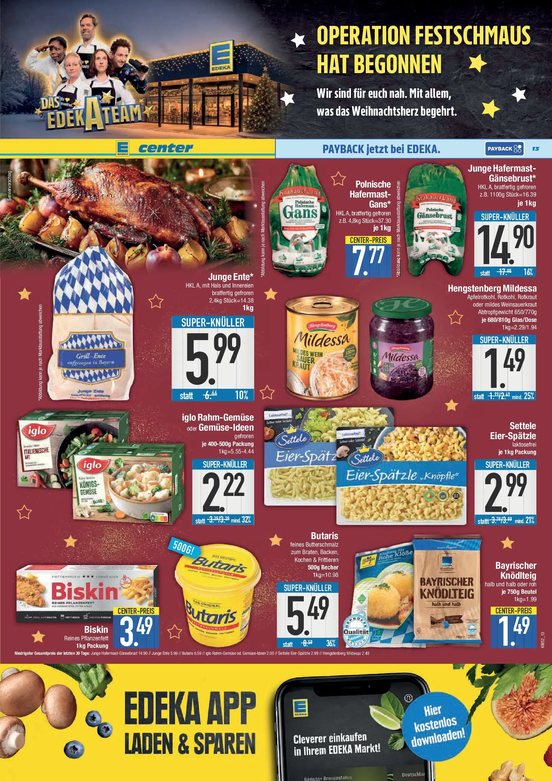 Edeka prospekt Neuburg an der Donau	 (ab 21.12.2025) » Angebote Online | Seite: 13 | Produkte: Butter, Kraut, Wein, Ente