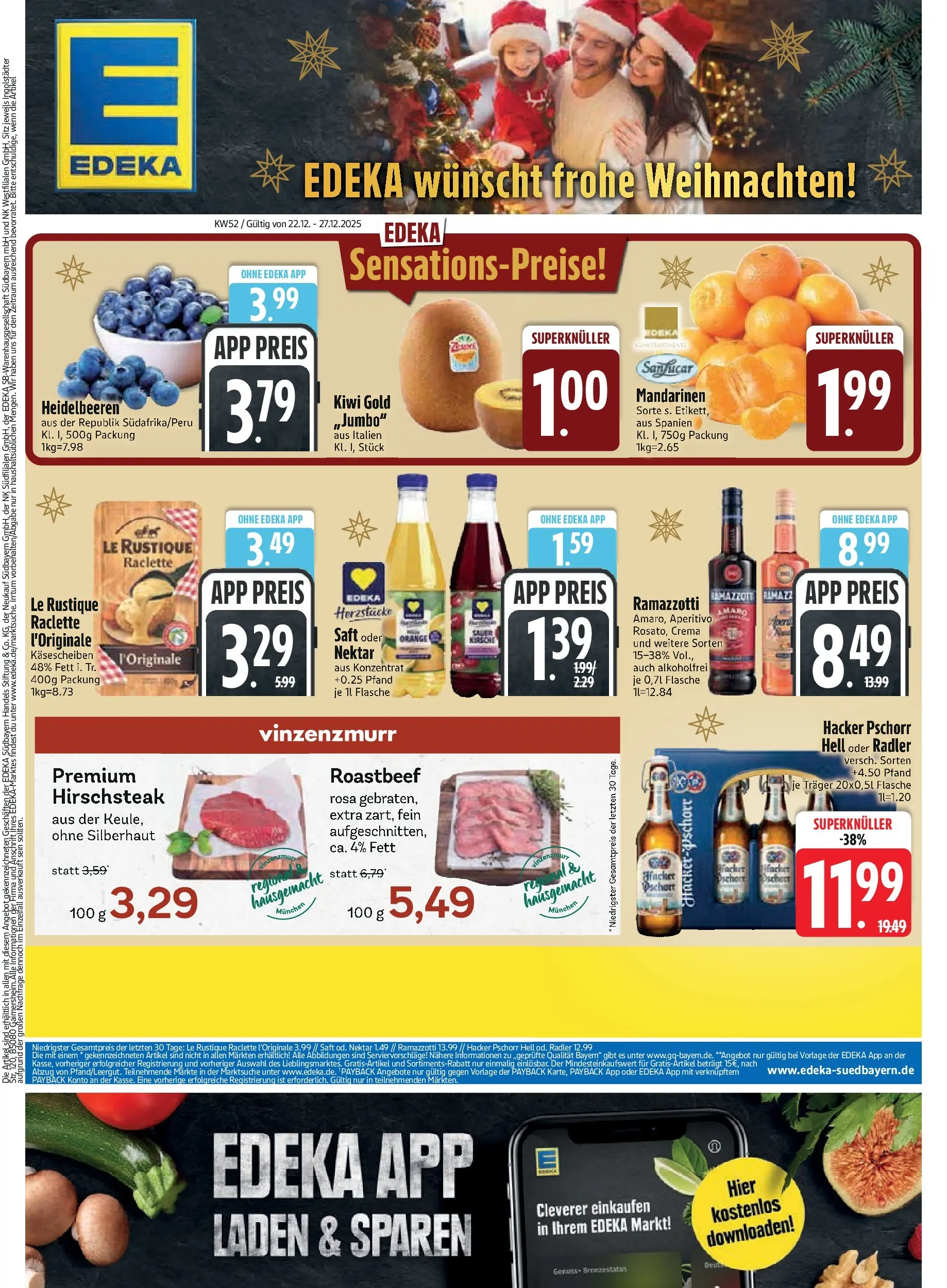 Edeka prospekt München	 (ab 22.12.2025) » Angebote Online | Seite: 3 | Produkte: Mandarinen, Heidelbeeren, Raclette, Steak