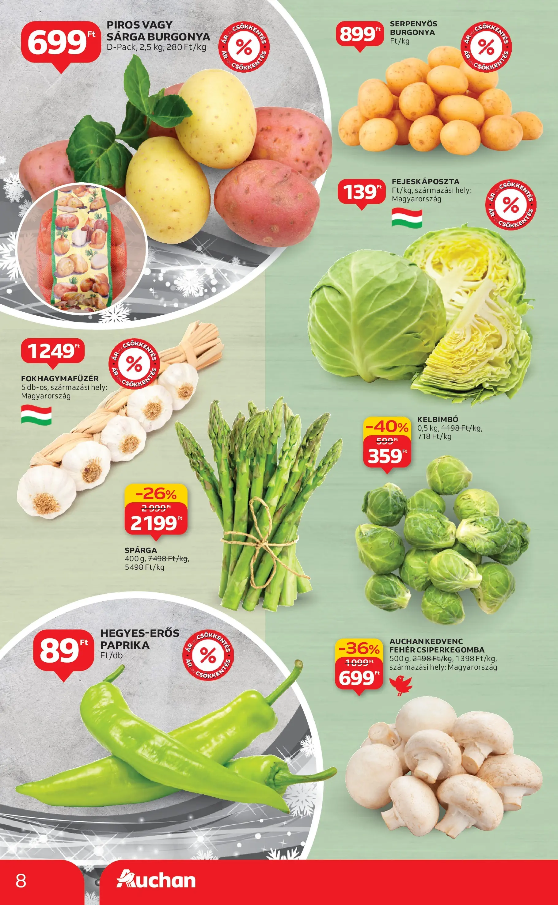 Akciós újság új Auchan - 2025.12.18. -tól/töl ⏳ | Oldal: 8 | Termékek: Csiperkegomba, Burgonya, Kelbimbó Auchan Akciós újság Debrecen - 2025.12.18. -tól/töl > akció, lapozható szórólap 🛍️ | Oldal: 8 | Termékek: Csiperkegomba, Burgonya, Kelbimbó