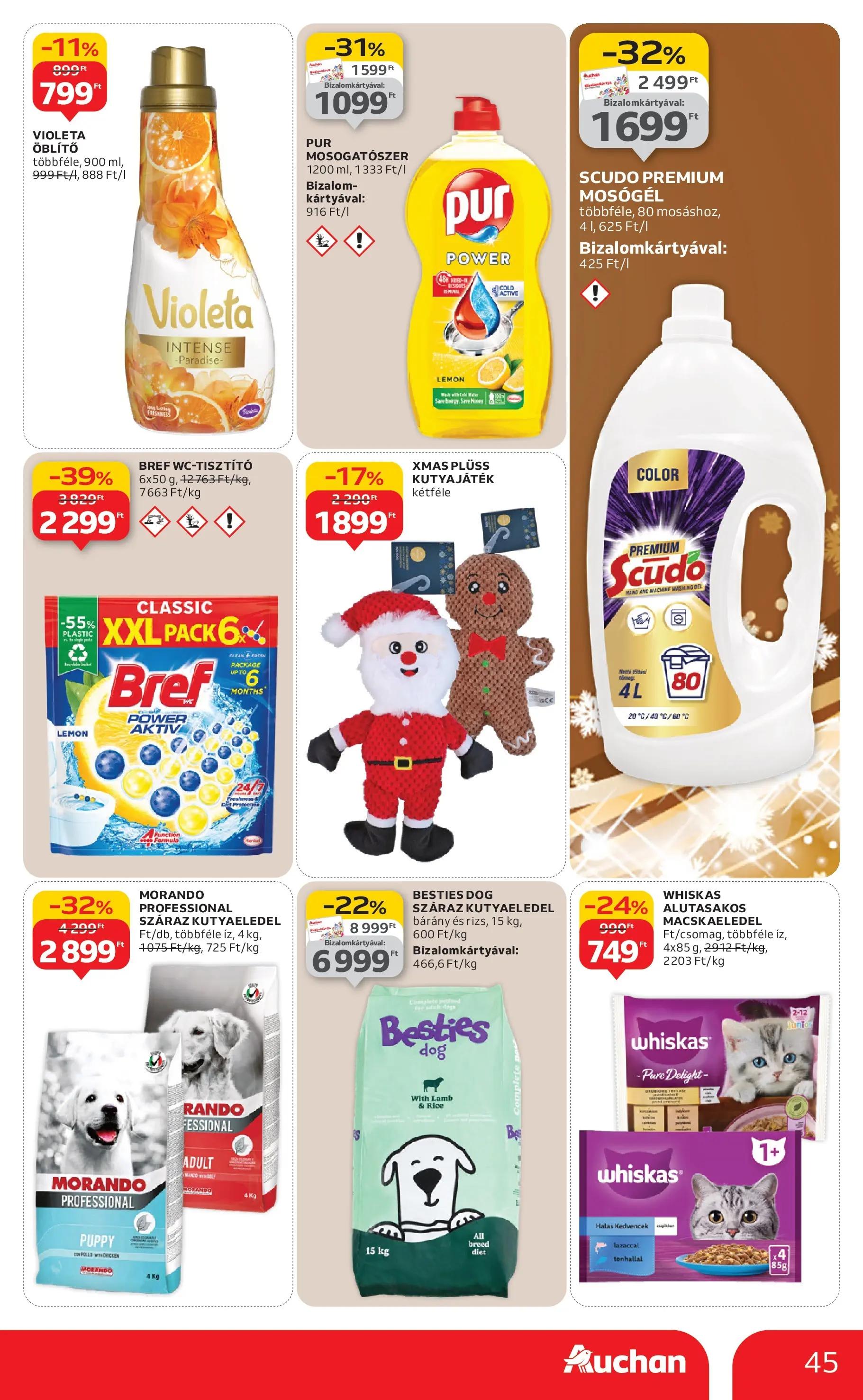 Akciós újság új Auchan - 2025.12.18. -tól/töl ⏳ | Oldal: 45 | Termékek: Kutyaeledel, Plüss, Mosógél, Mosogatószer Auchan Akciós újság Debrecen - 2025.12.18. -tól/töl > akció, lapozható szórólap 🛍️ | Oldal: 45 | Termékek: Kutyaeledel, Plüss, Mosógél, Mosogatószer