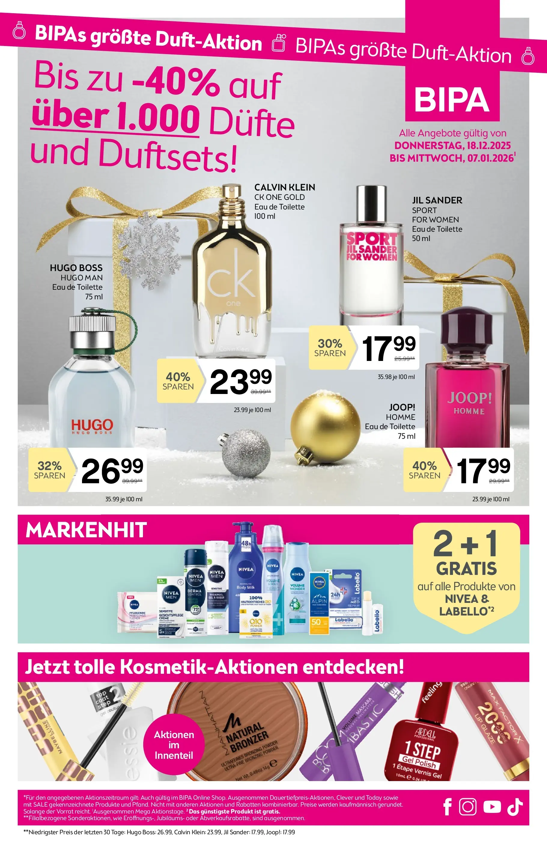 Bipa Flugblatt von 18.12.2025 - Aktuelle Angebote | Seite: 1 | Produkte: Toilette, Eau de Toilette, Bronzer, Creme