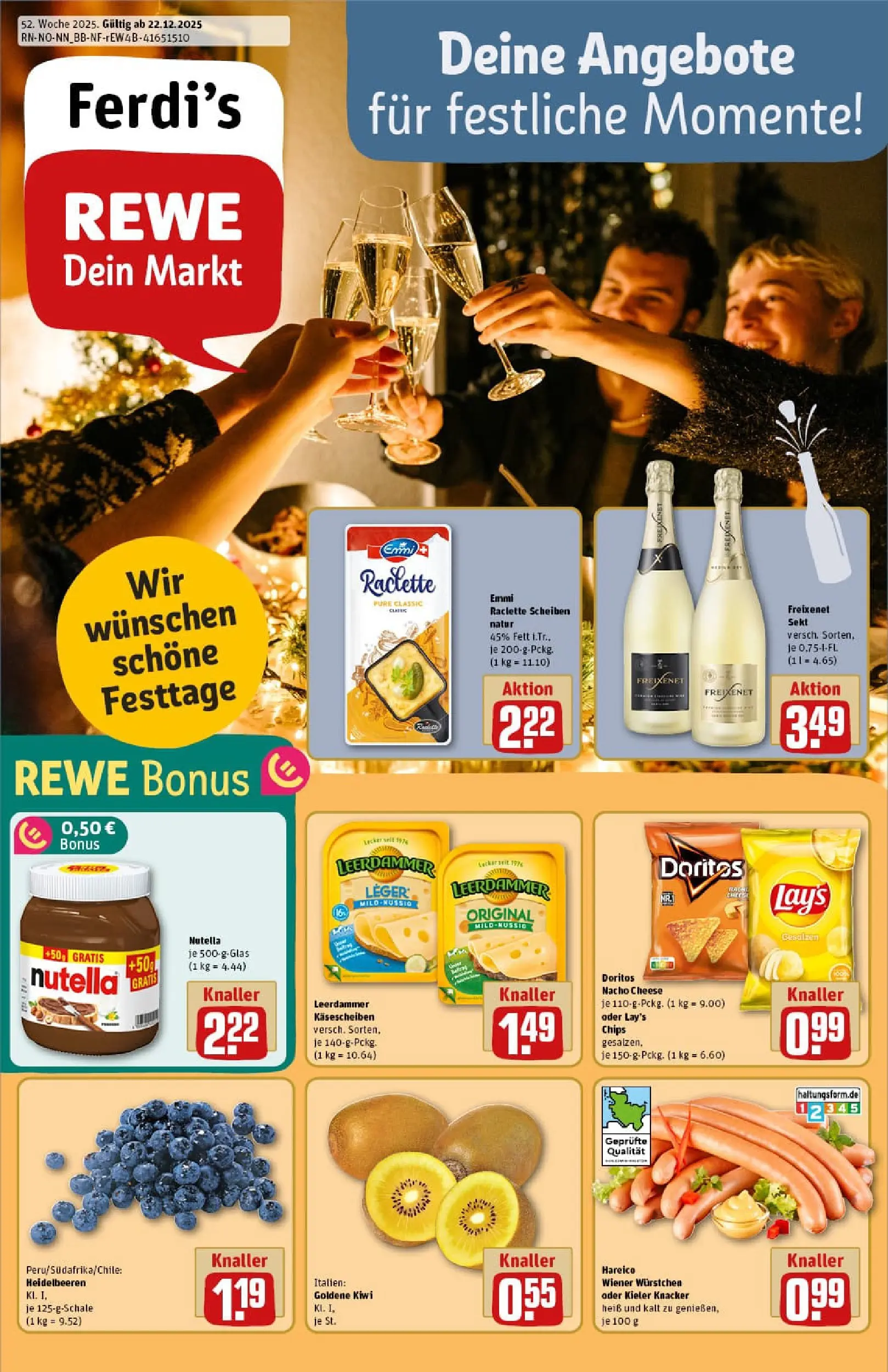 REWE Prospekt ab 22.12.2025 zum Blättern » Angebote | Seite: 1 | Produkte: Freixenet, Sekt, Heidelbeeren, Kiwi