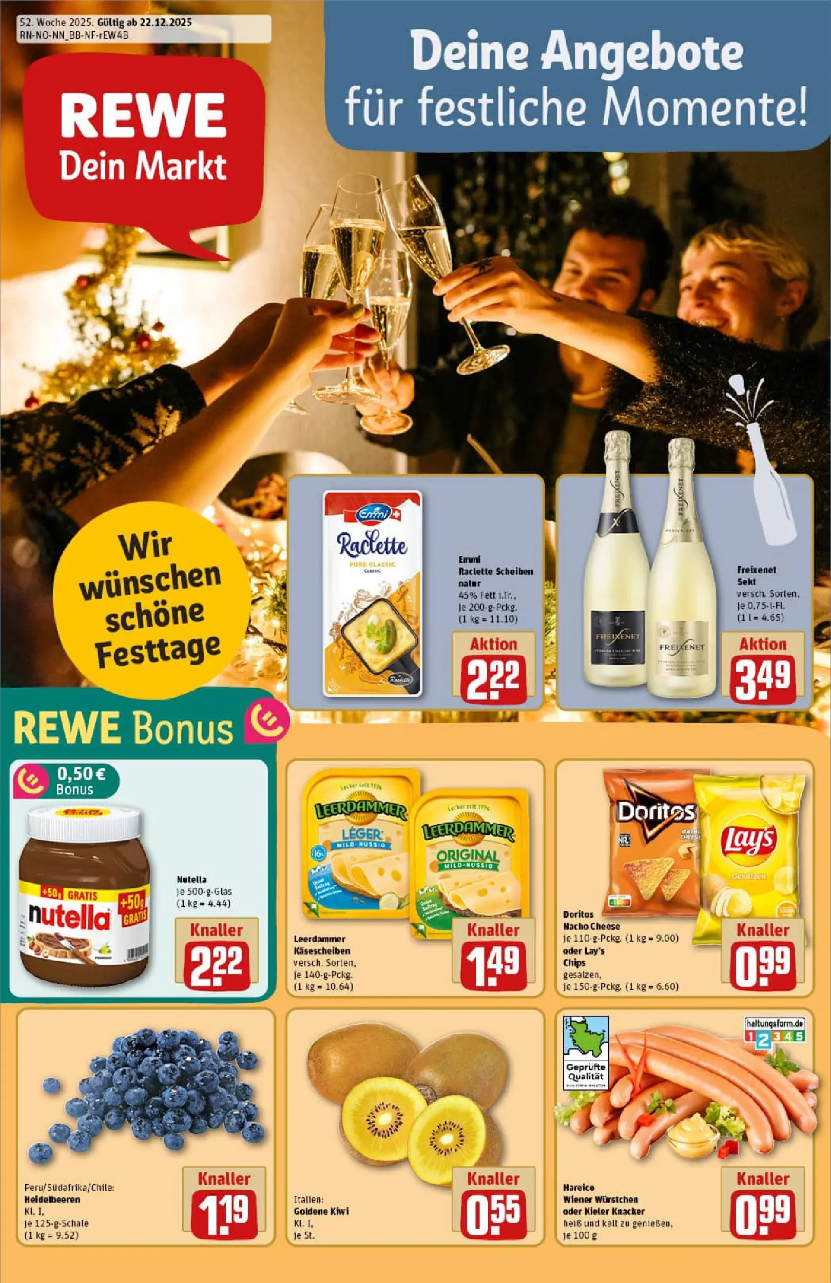 REWE Prospekt ab 22.12.2025 zum Blättern » Angebote | Seite: 1 | Produkte: Freixenet, Nutella, Raclette, Kiwi