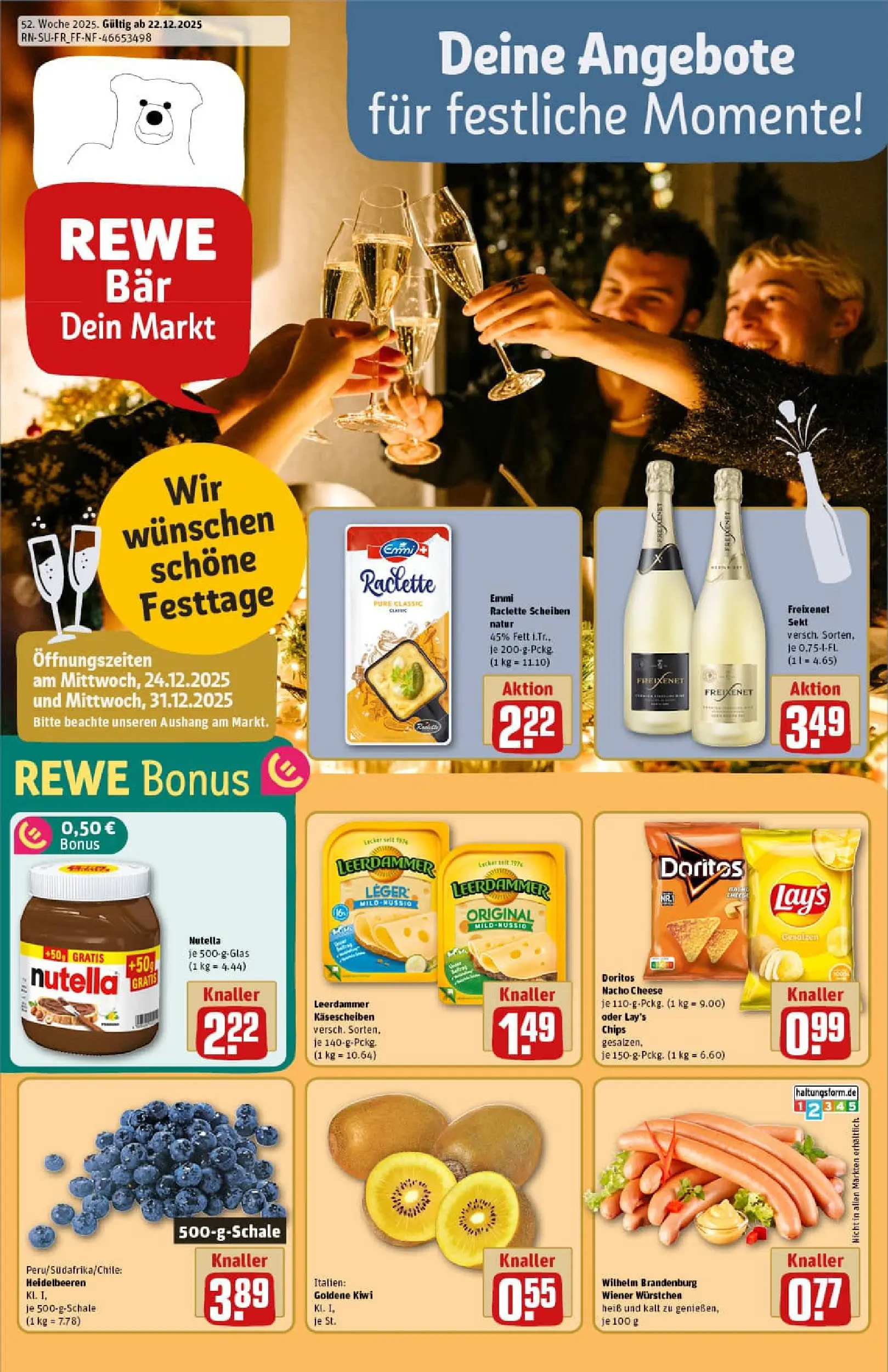 REWE Prospekt ab 22.12.2025 zum Blättern » Angebote | Seite: 1 | Produkte: Freixenet, Sekt, Heidelbeeren, Kiwi