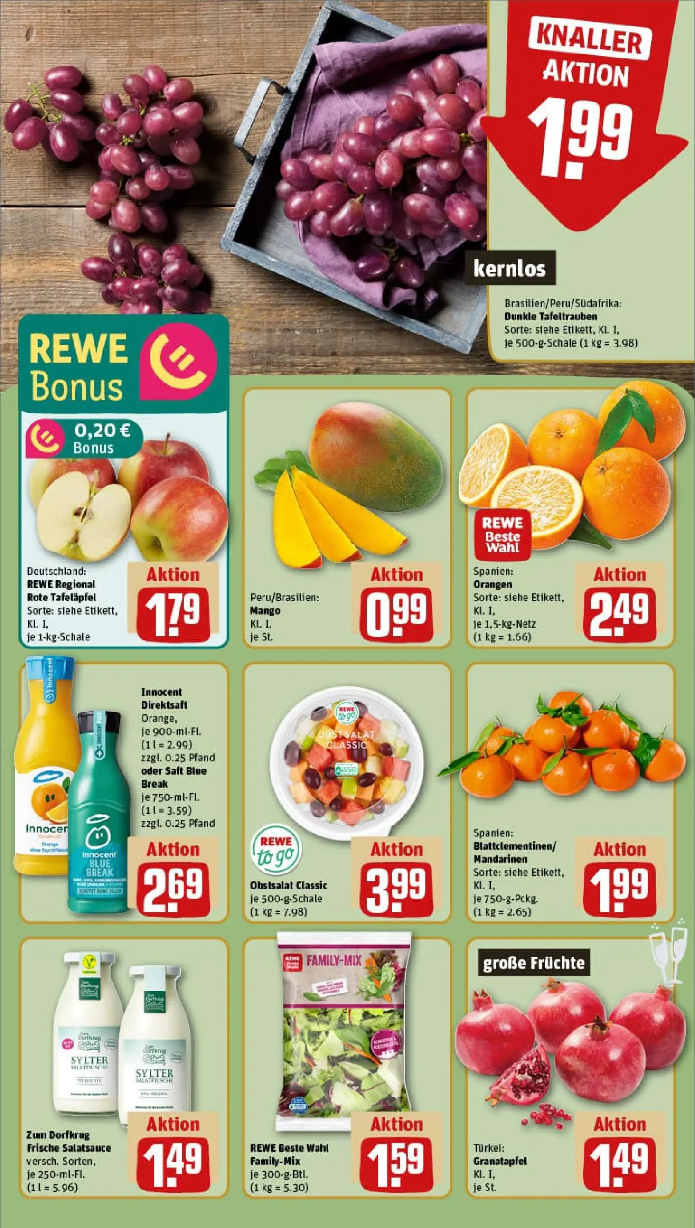 REWE Prospekt ab 22.12.2025 zum Blättern » Angebote | Seite: 8 | Produkte: Granatapfel, Mandarinen, Orangen, Saft
