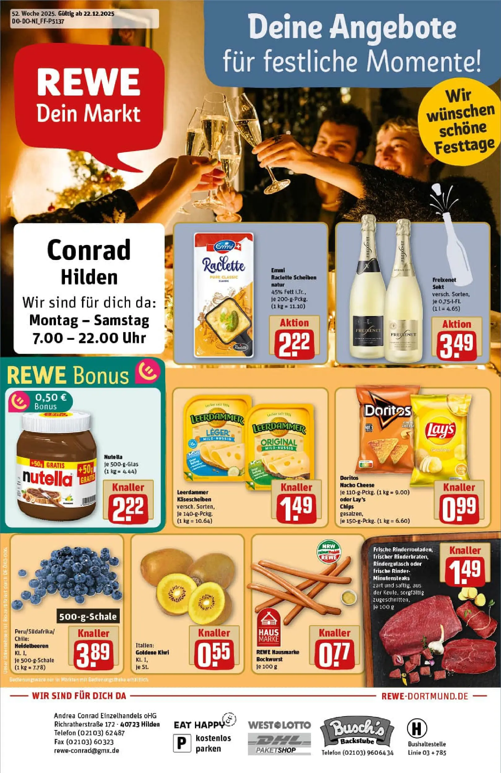 REWE Prospekt ab 22.12.2025 zum Blättern » Angebote | Seite: 1 | Produkte: Leerdammer, Raclette, Kiwi, Uhr