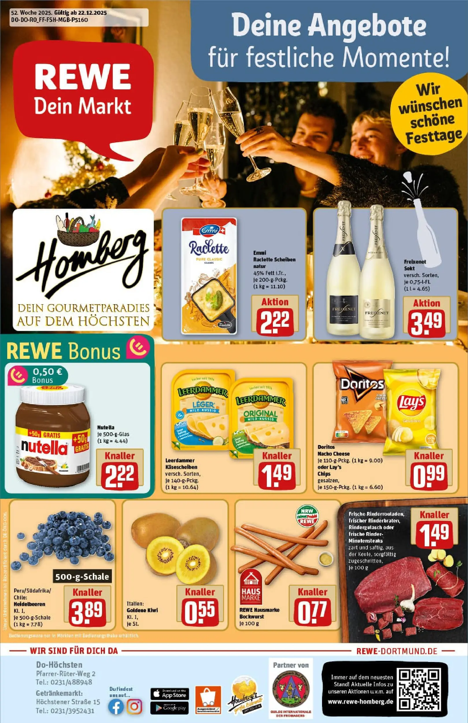 REWE Prospekt ab 22.12.2025 zum Blättern » Angebote | Seite: 1 | Produkte: Freixenet, Raclette, Chips, Kiwi