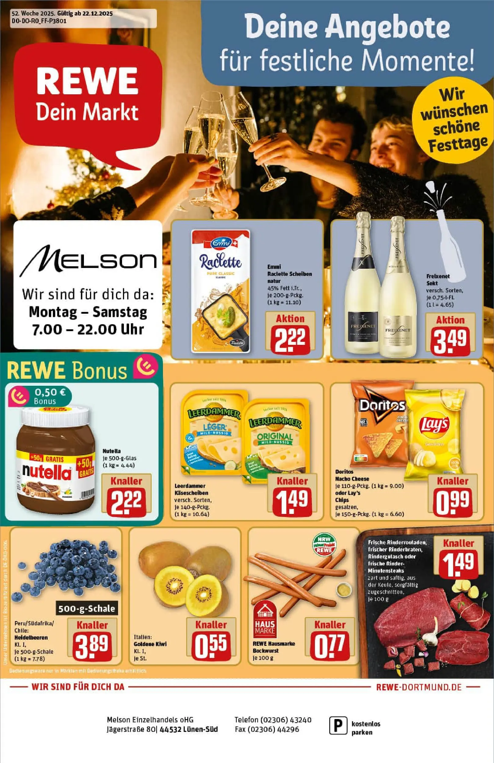 REWE Prospekt ab 22.12.2025 zum Blättern » Angebote | Seite: 1 | Produkte: Freixenet, Nutella, Telefon, Uhr