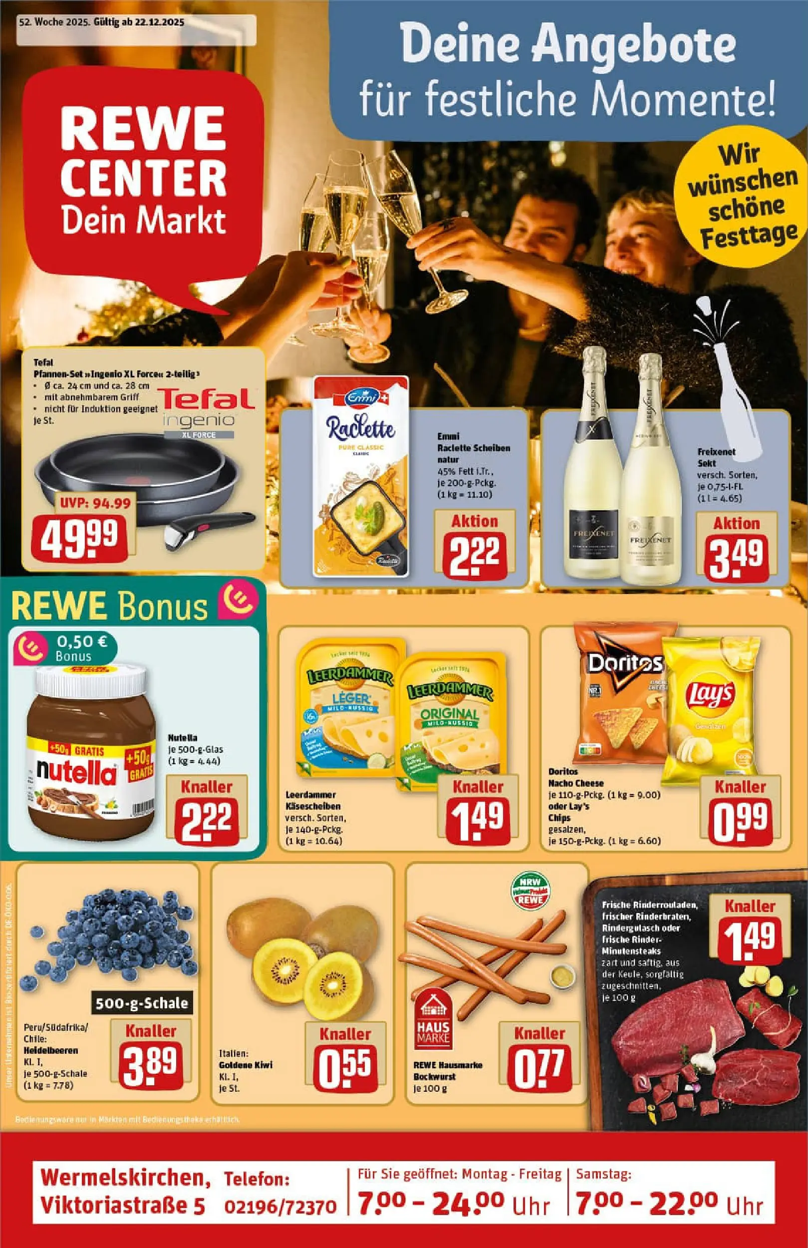REWE Prospekt ab 22.12.2025 zum Blättern » Angebote | Seite: 1 | Produkte: Freixenet, Sekt, Leerdammer, Nutella