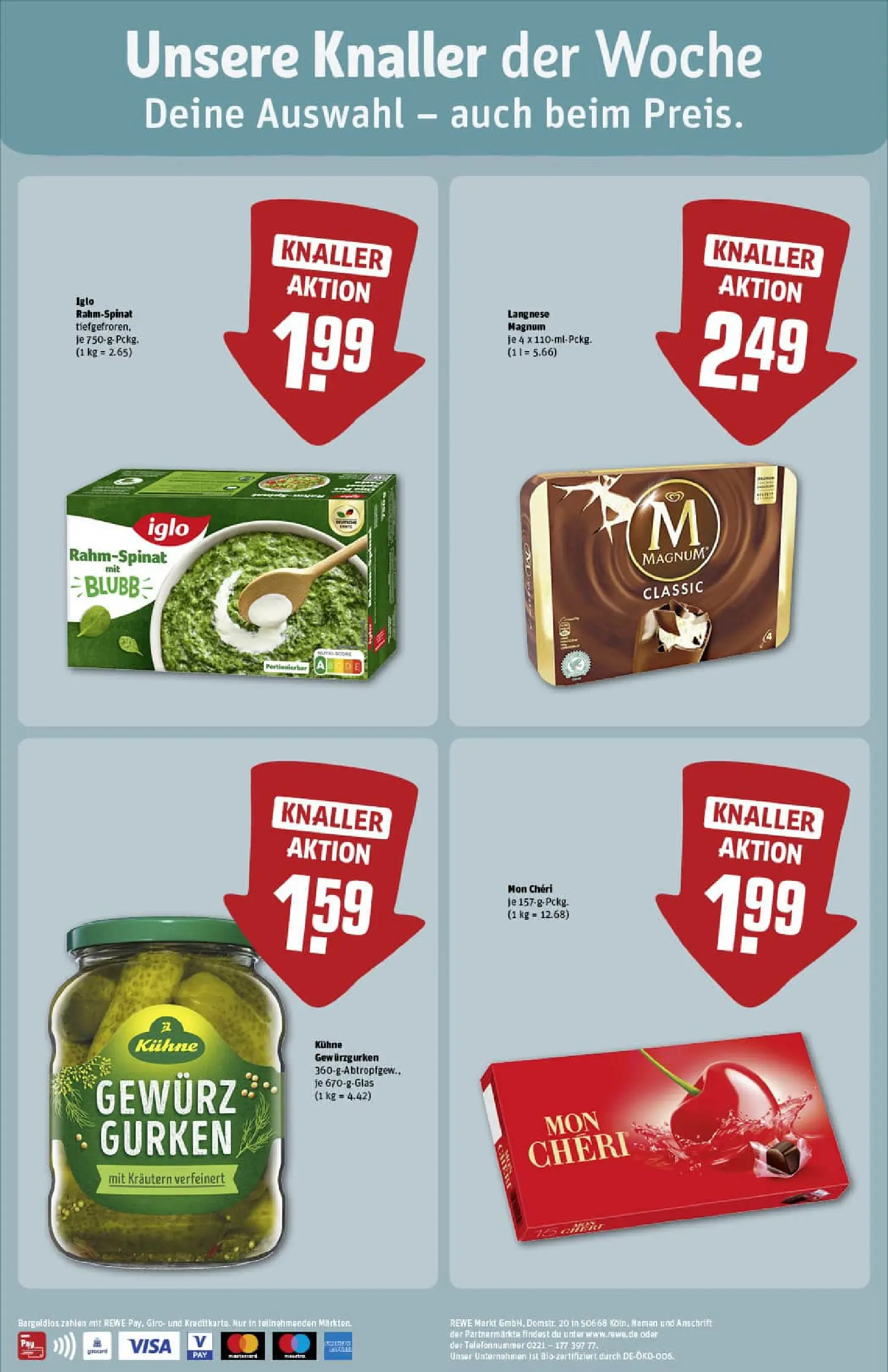 REWE Prospekt ab 22.12.2025 zum Blättern » Angebote | Seite: 2 | Produkte: Langnese, Iglo, Gurken, Mon cheri