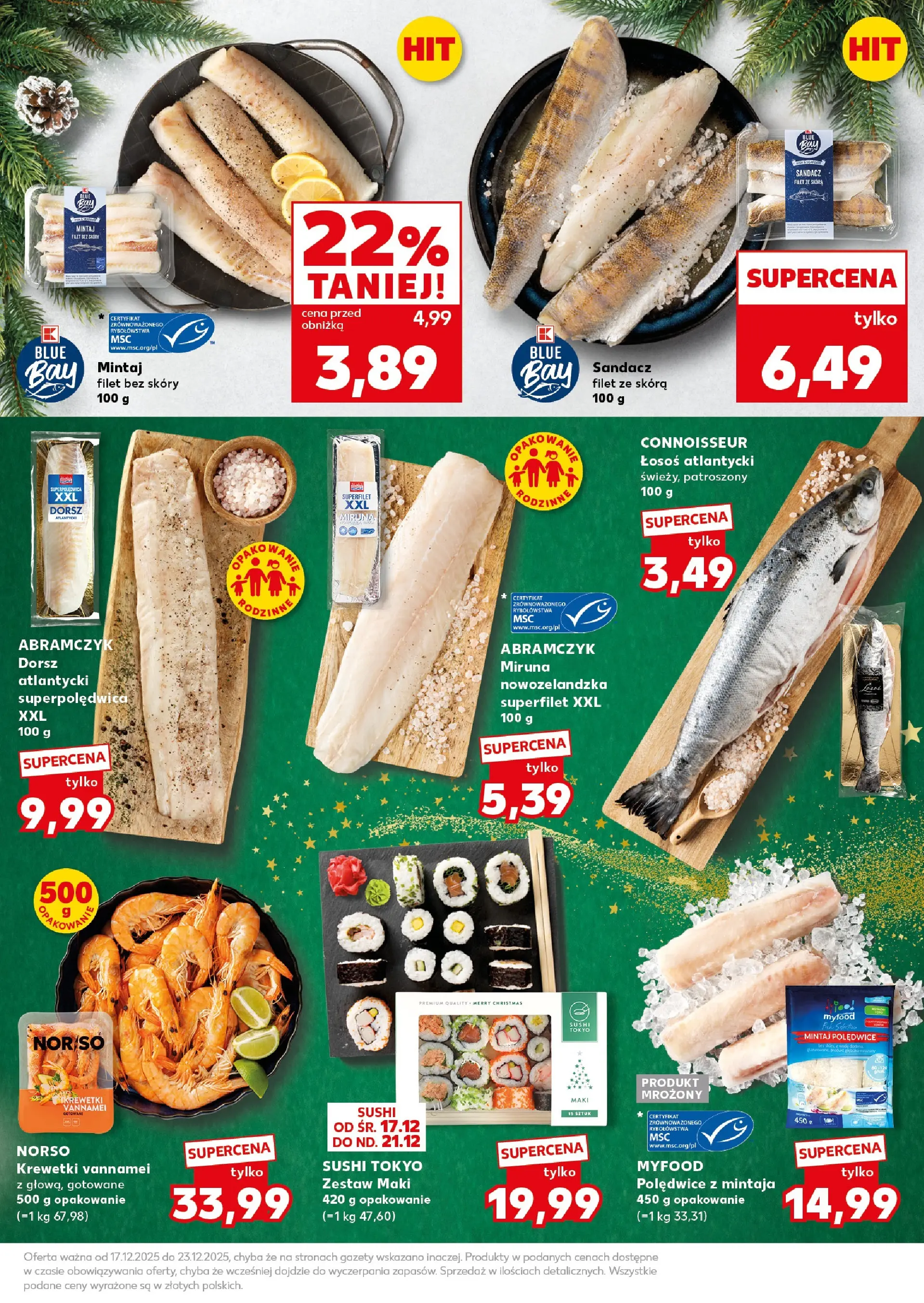 Kaufland gazetka od 20.12.2025 | Boże Narodzenie 🎄🎁 | Strona: 7 | Produkty: Łosoś atlantycki, Krewetki, Sandacz, Dorsz