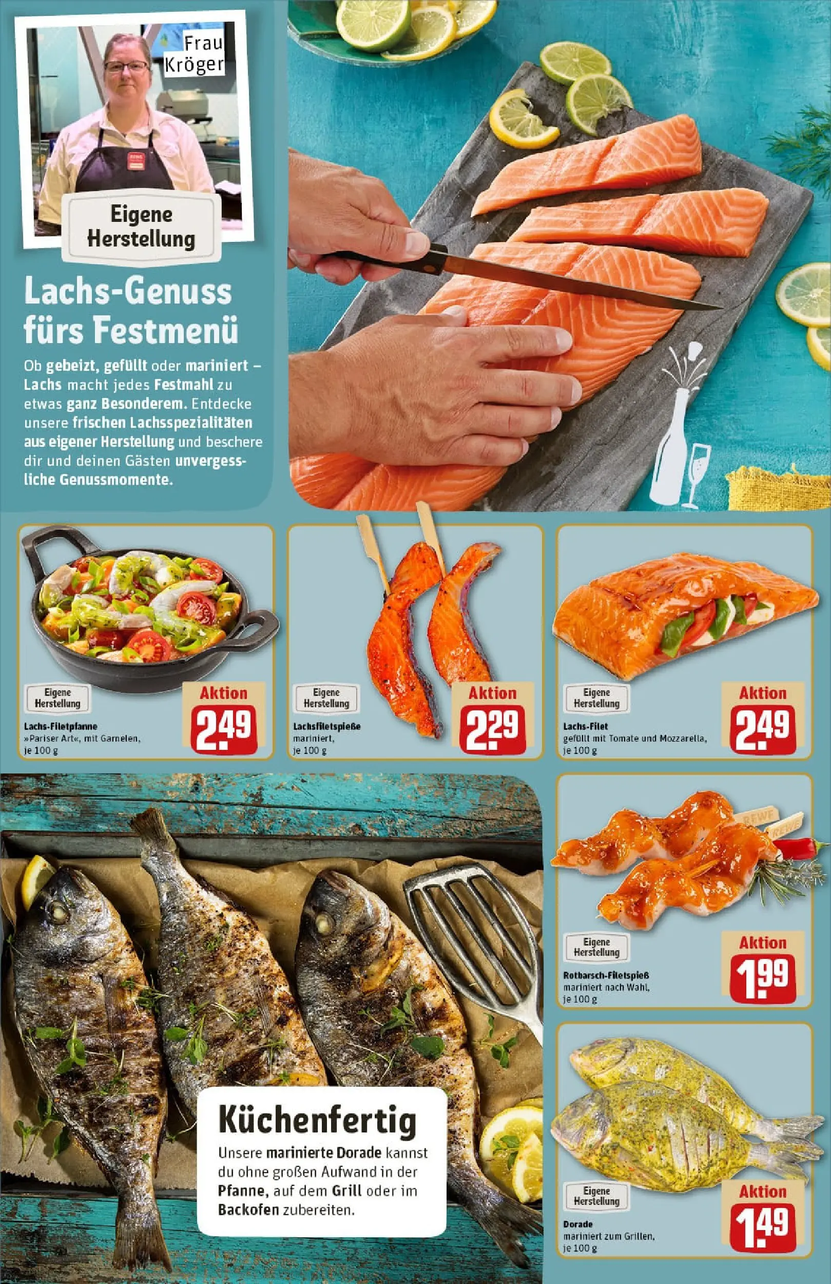 REWE Prospekt ab 22.12.2025 zum Blättern » Angebote | Seite: 14 | Produkte: Dorade, Grill, Lachs, Backofen