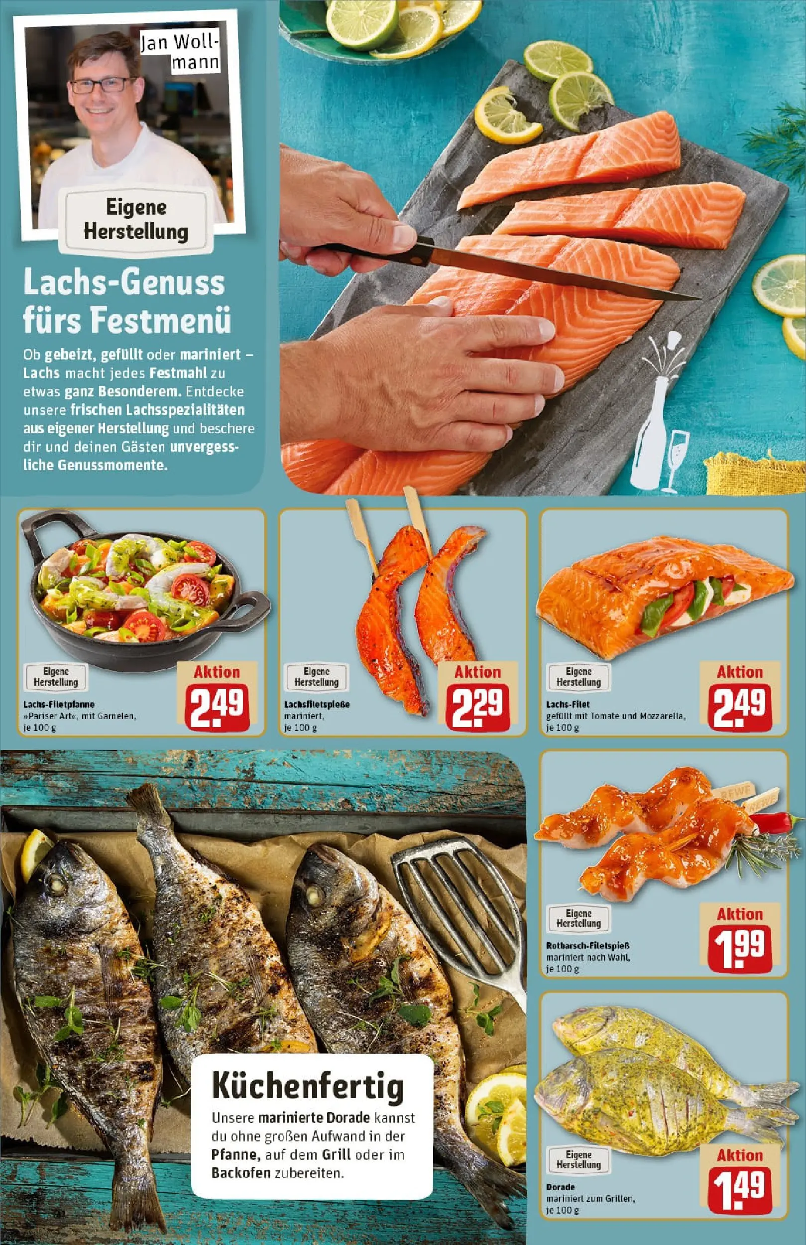 REWE Prospekt ab 22.12.2025 zum Blättern » Angebote | Seite: 14 | Produkte: Dorade, Grill, Lachs, Backofen