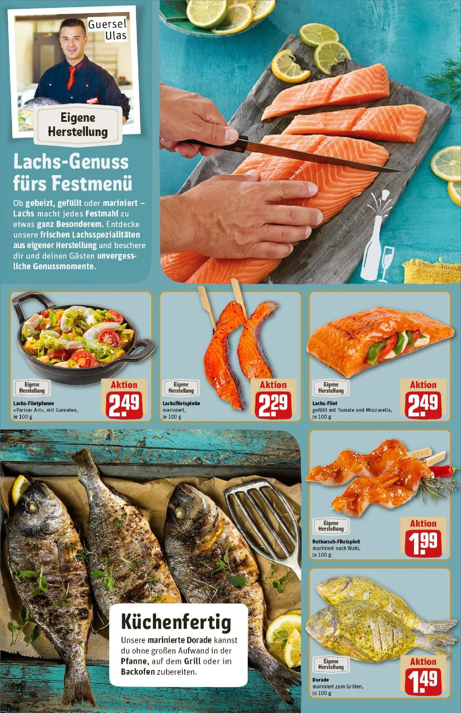 REWE Prospekt ab 22.12.2025 zum Blättern » Angebote | Seite: 14 | Produkte: Dorade, Grill, Lachs, Backofen
