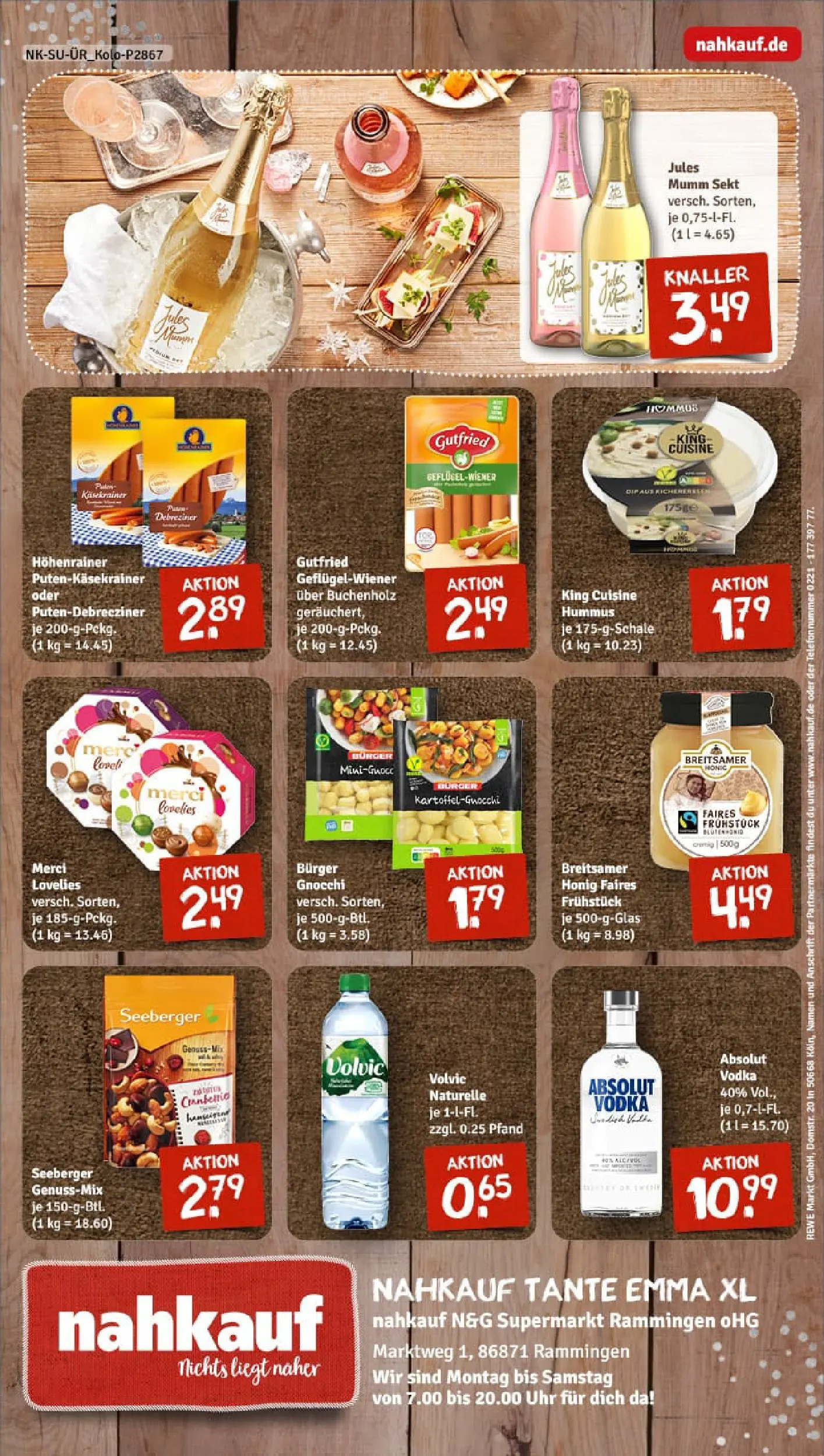 REWE Prospekt ab 22.12.2025 zum Blättern » Angebote | Seite: 12 | Produkte: Merci, Sekt, Burger, Vodka