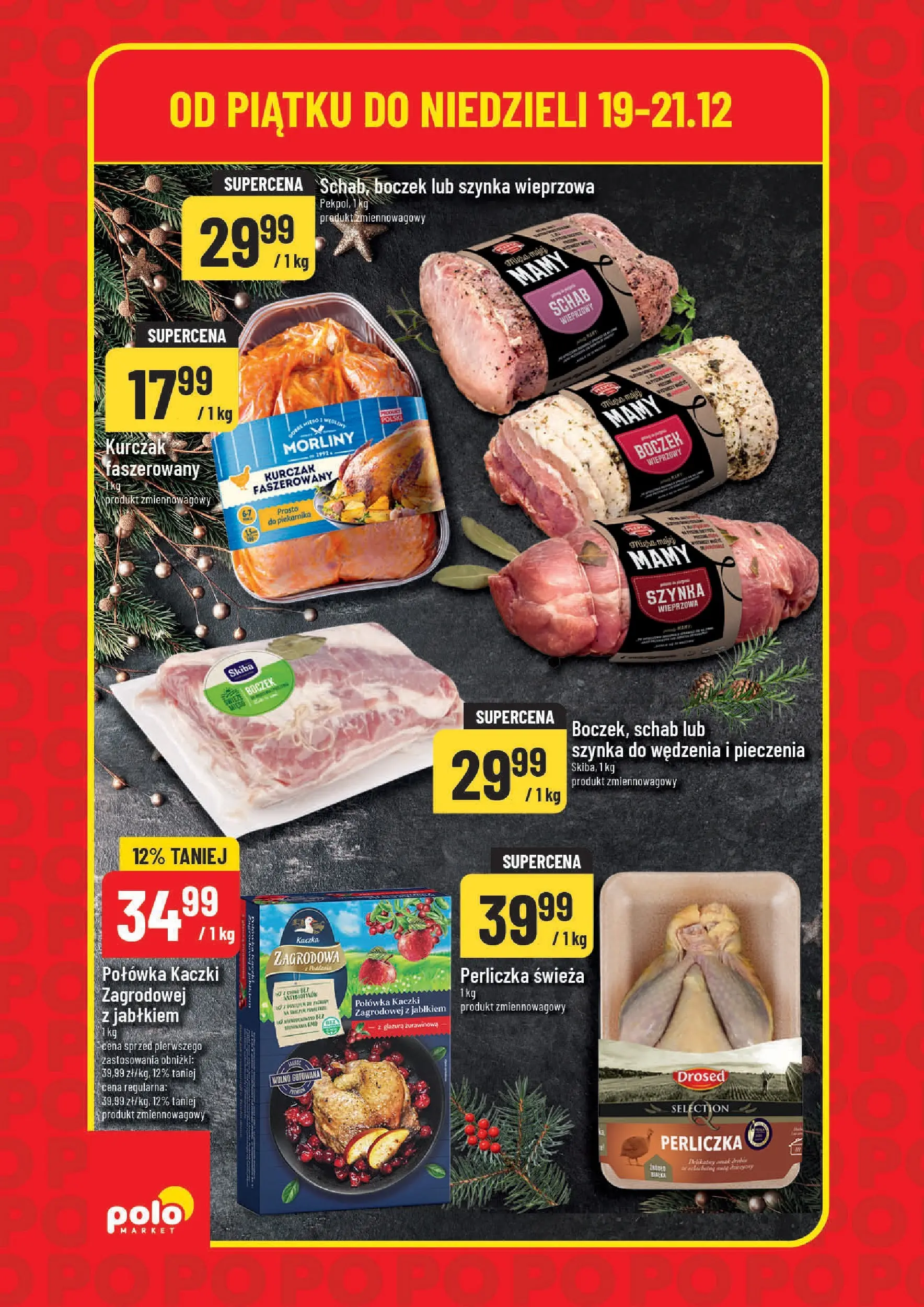 Nowa POLOmarket gazetka od jutra 19.12.2025 (PDF) | Strona: 2 | Produkty: Schab, Boczek wieprzowy, Szynka, Perliczka