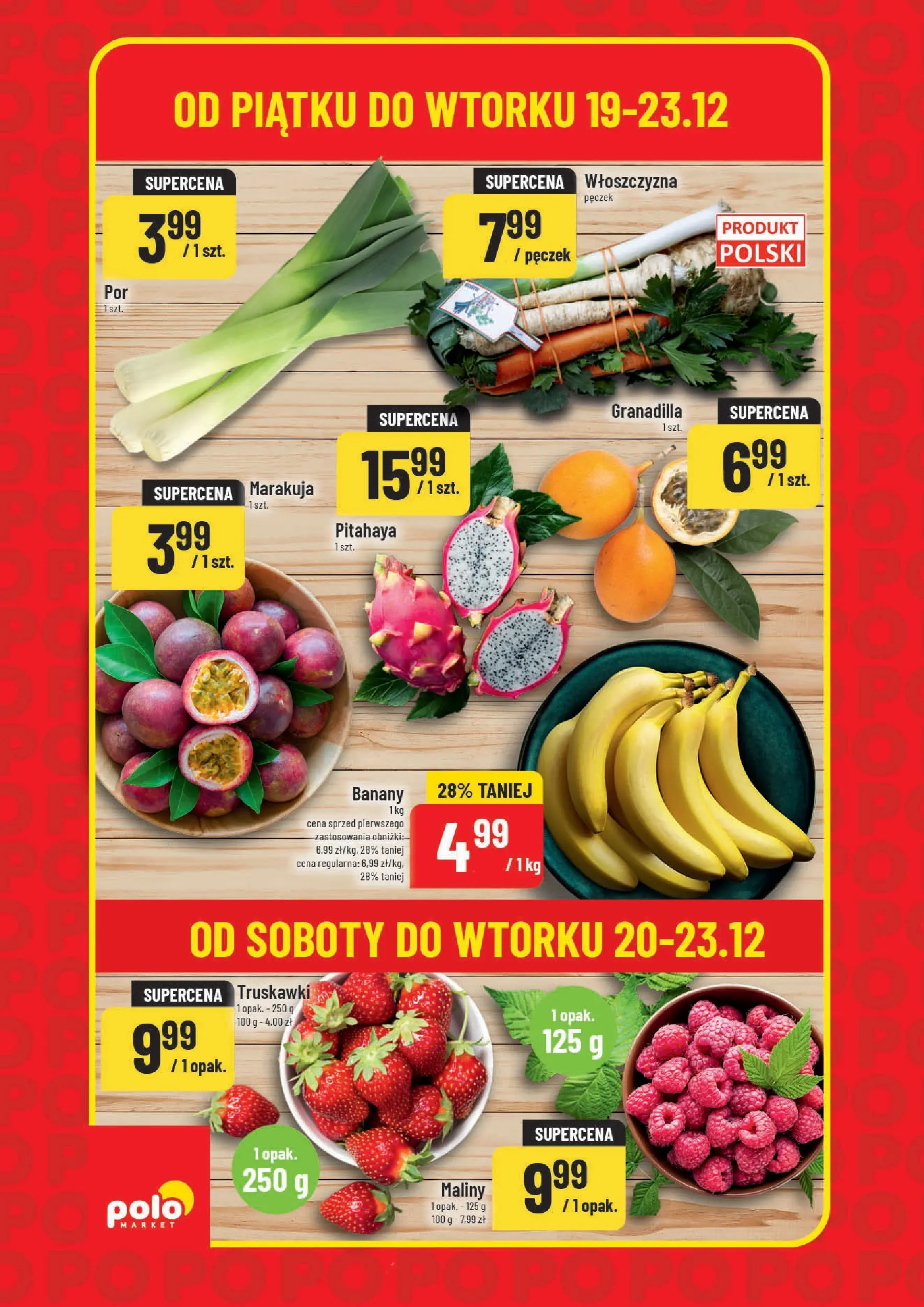 Nowa POLOmarket gazetka od jutra 19.12.2025 (PDF) | Strona: 4 | Produkty: Maliny, Banany, Truskawki