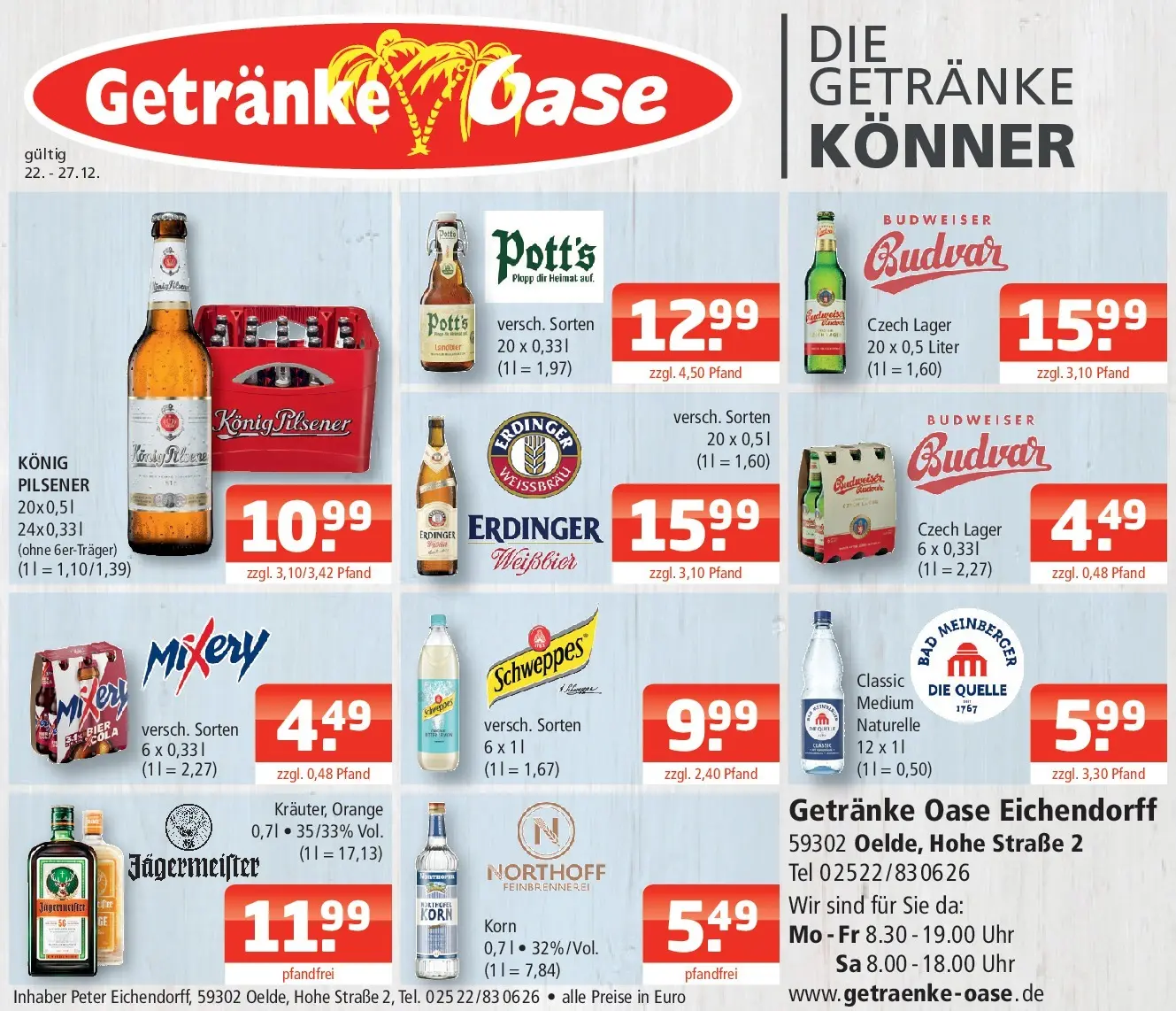 Entdecke - Getränke Oase: Getränkeangebote (ab 21.12.2025) zum Blättern | Seite: 1 | Produkte: Weißbier, Bad, Budweiser, Mixery