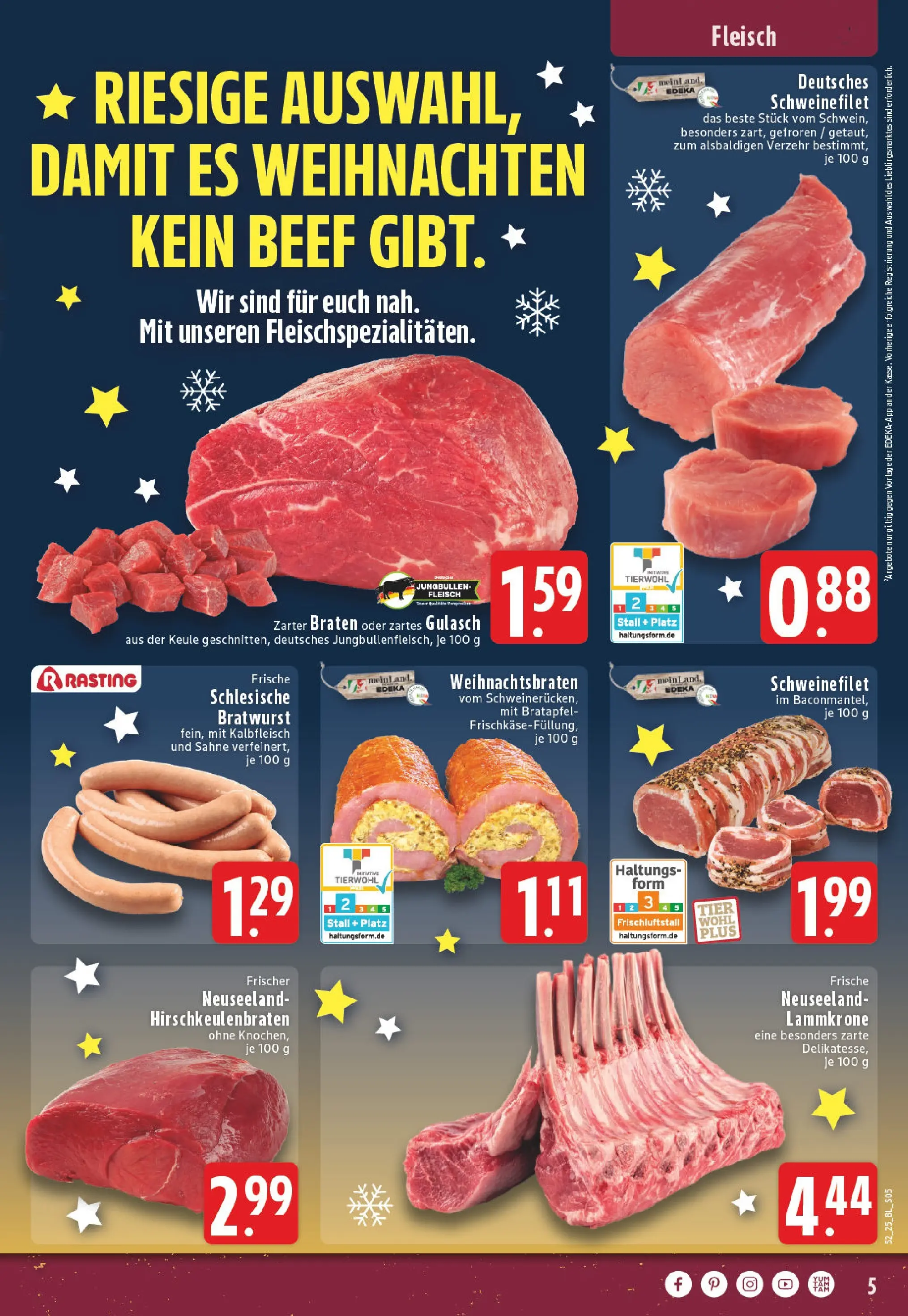 Edeka prospekt Höhn	 (ab 21.12.2025) » Angebote Online | Seite: 5 | Produkte: Bratwurst, Gulasch, Sahne, Fleisch