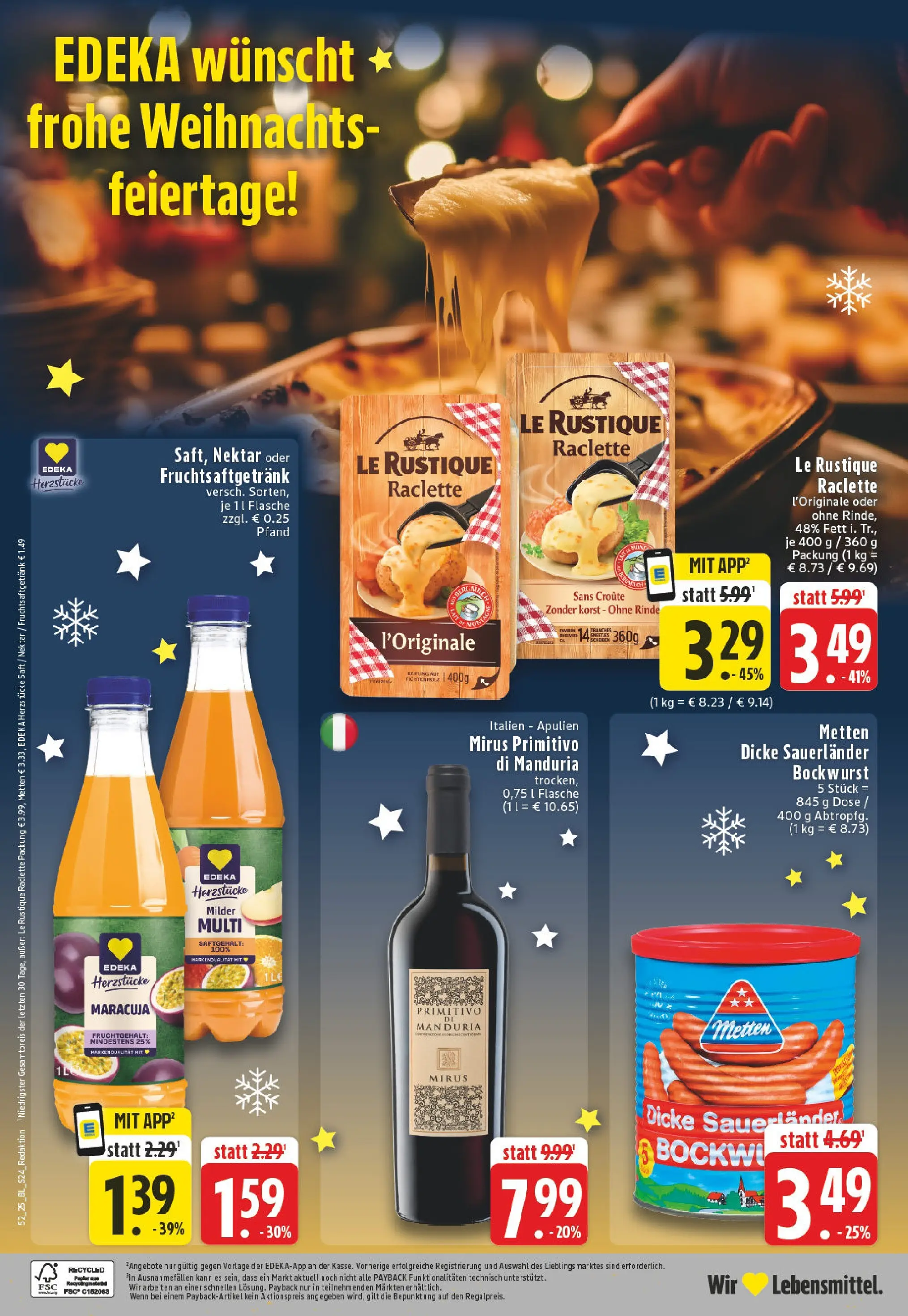 Edeka prospekt Bocholt	 (ab 21.12.2025) » Angebote Online | Seite: 26 | Produkte: Bockwurst, Dicke sauerlander bockwurst, Saft, Raclette