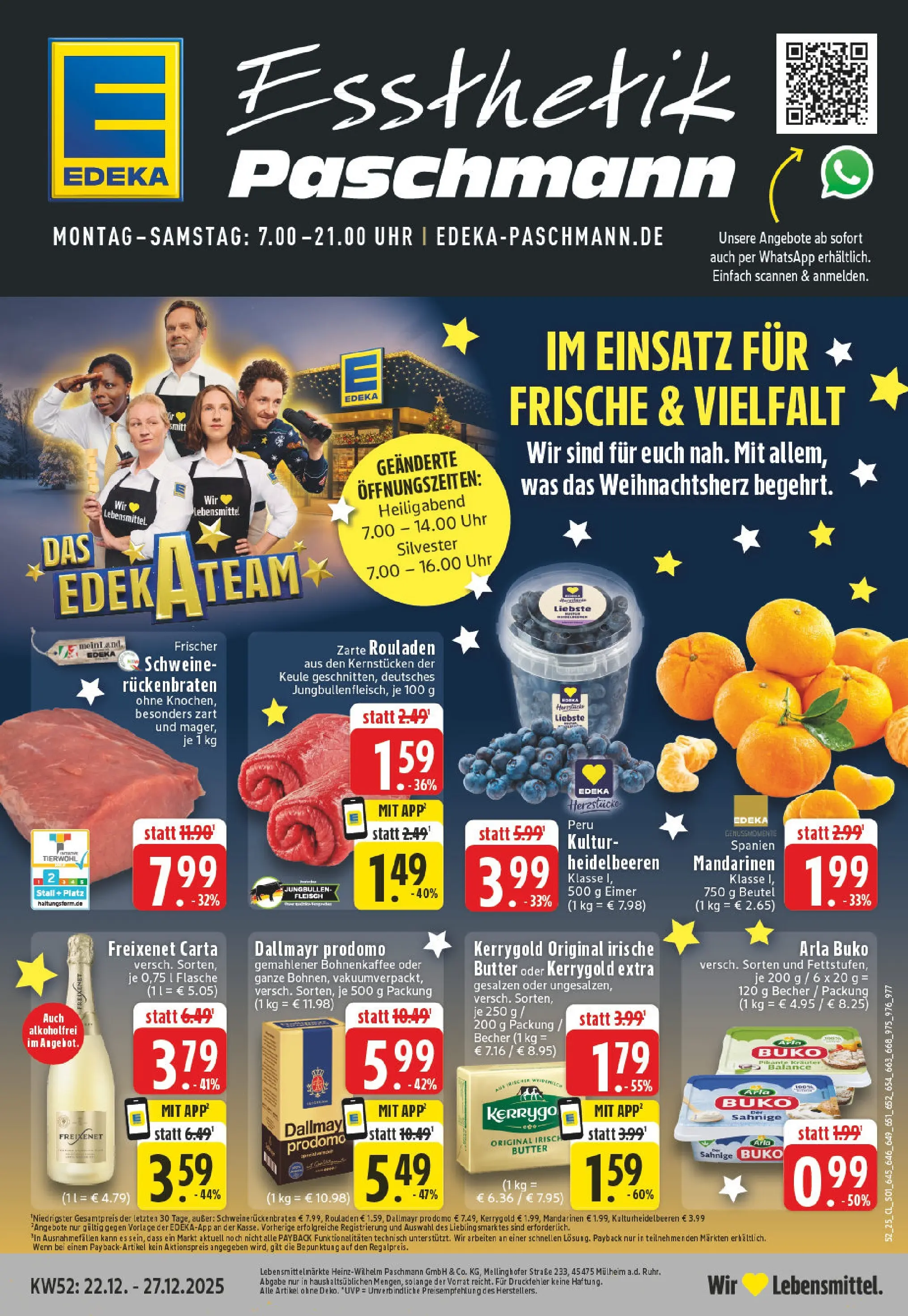 Edeka prospekt Mülheim An Der Ruhr	 (ab 22.12.2025) » Angebote Online | Seite: 1 | Produkte: Butter, Heidelbeeren, Fleisch, Uhr