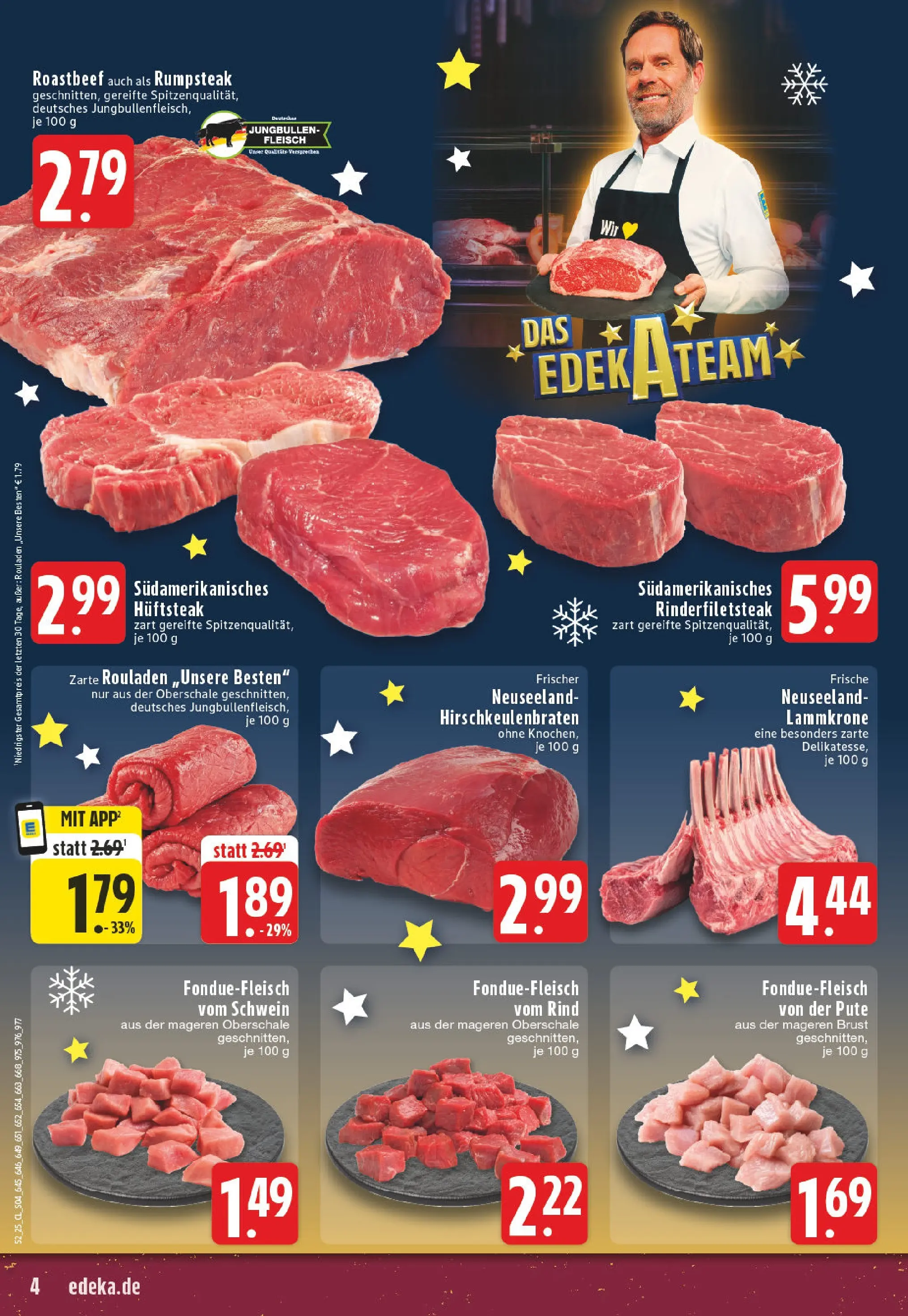 Edeka prospekt Mülheim An Der Ruhr	 (ab 22.12.2025) » Angebote Online | Seite: 4 | Produkte: Roastbeef, Steak, Fondue, Fleisch